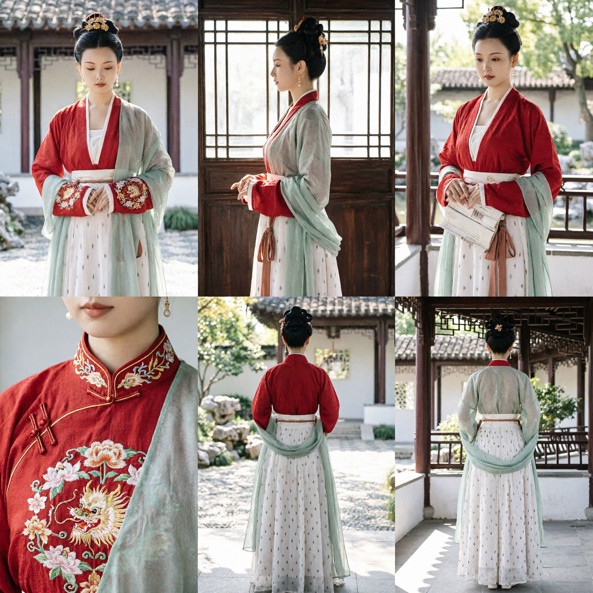 Traditional Chinese Hanfu Costume Ancient Song Dynasty Style Red Top and Patterned Skirt Dress for Women - Asian Costume