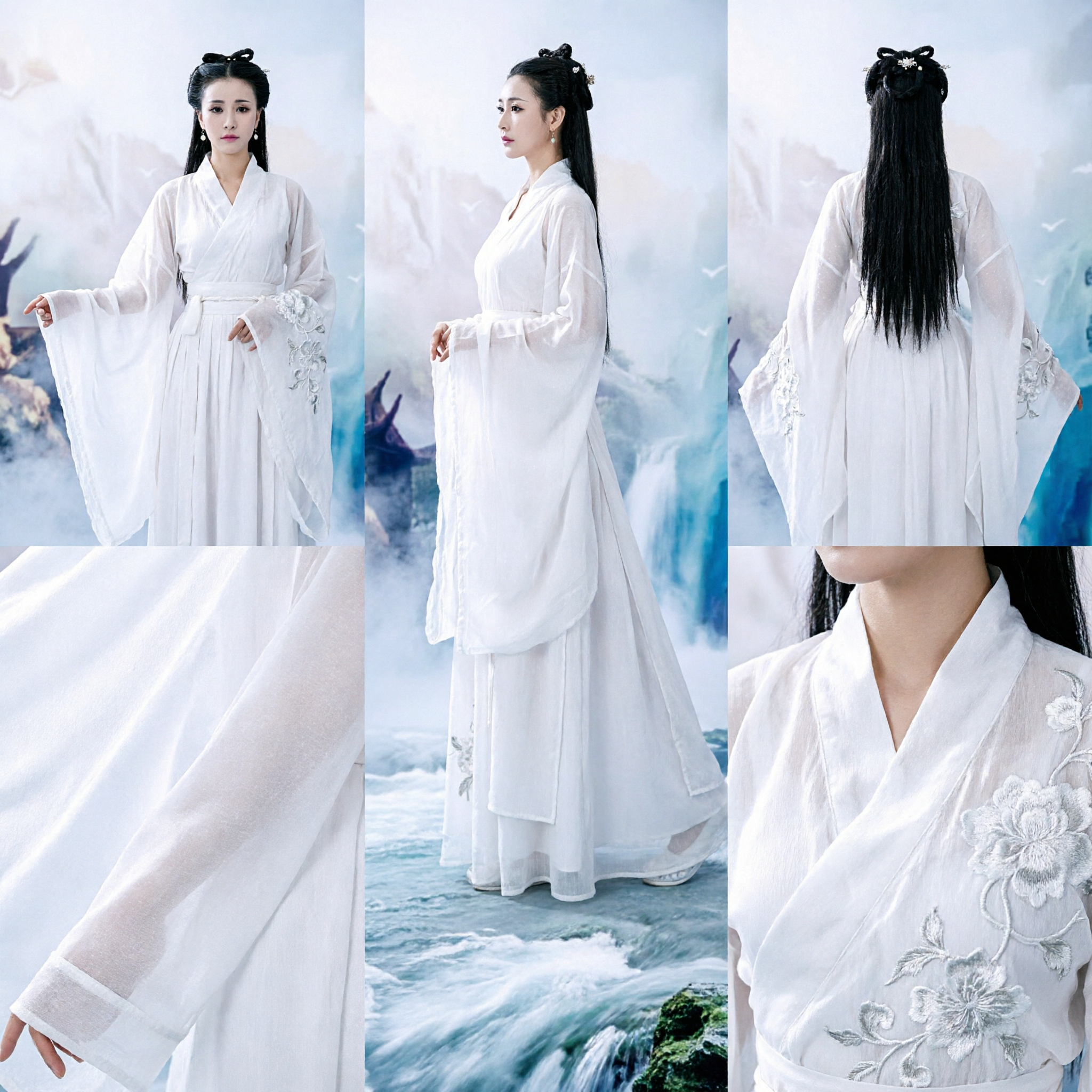 Elegant White Chinese Hanfu Traditional Ancient Fairy Costume Dress for Women Photography Performance Cosplay - Asian Costume