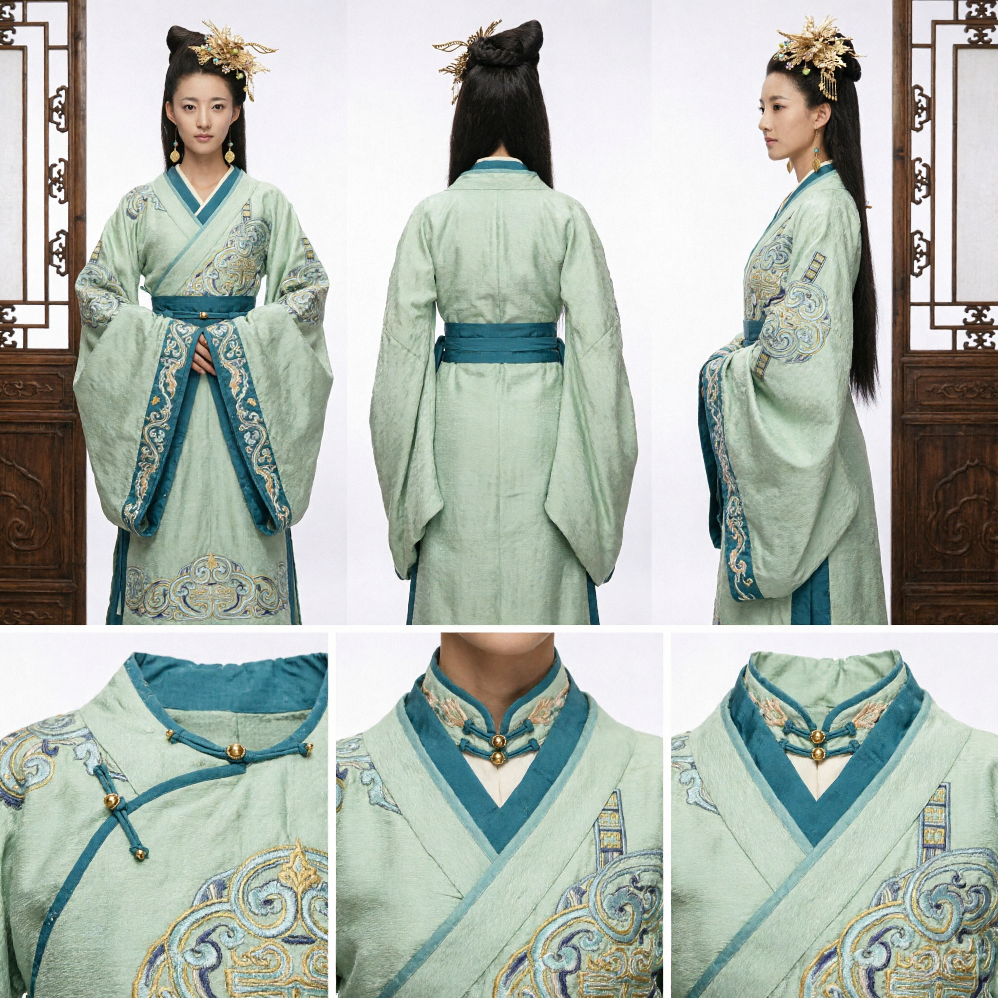 Ancient Chinese Princess Hair Wig with Golden Hairpins and Pearls for Hanfu Cosplay and Period Drama - Asian Costume