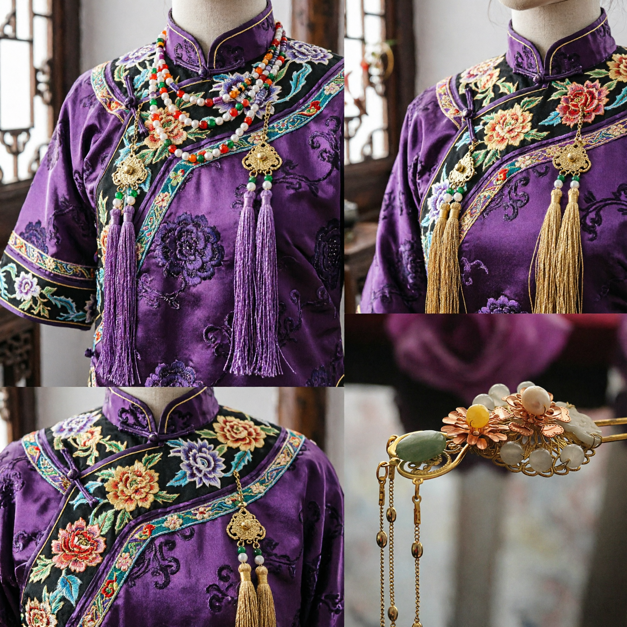 Traditional Chinese Hairpin Gold Filigree Floral Hair Stick with Jade and Pearls for Hanfu Bridal Wedding - Asian Costume