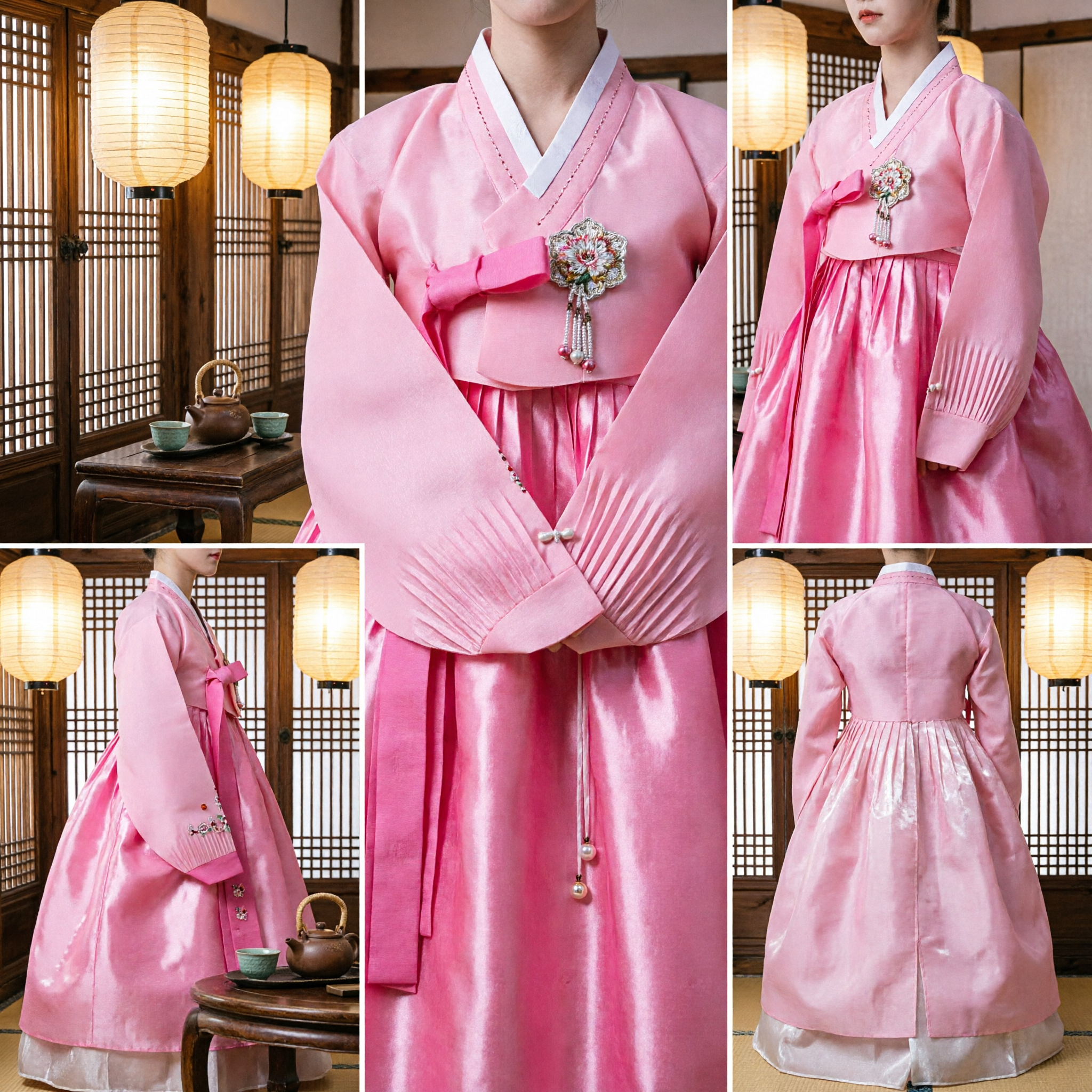 Elegant Pink Traditional Korean Hanbok Dress for Women Wedding Ceremony Festival Performance Costume with Embroidery - Asian Costume