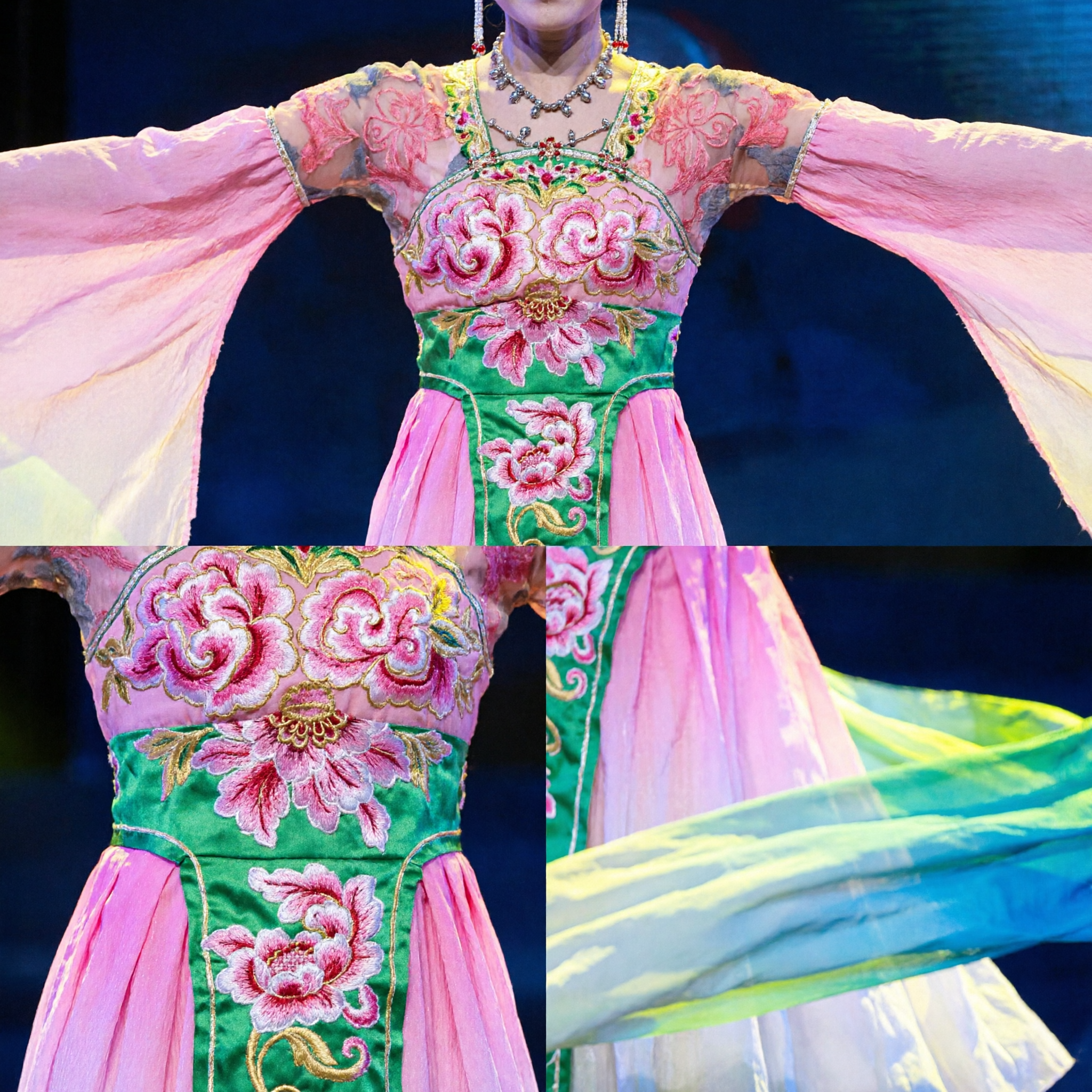 Women's Chinese Classical Dance Costume Traditional Rainbow Water Sleeve Dress Stage Performance Outfit - Asian Costume