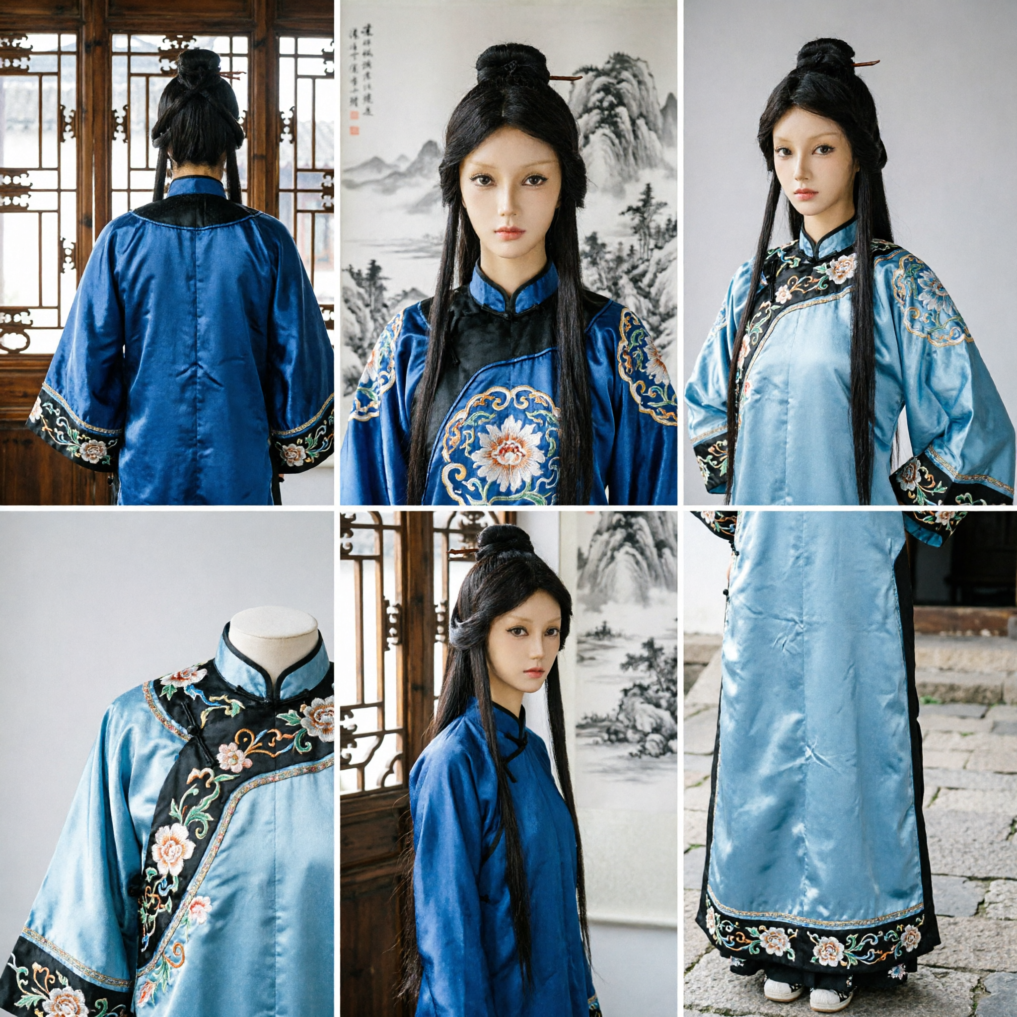 Long Black Ancient Chinese Wig Top Knot Bun Hairpiece for Hanfu Cosplay and Stage Performance - Asian Costume