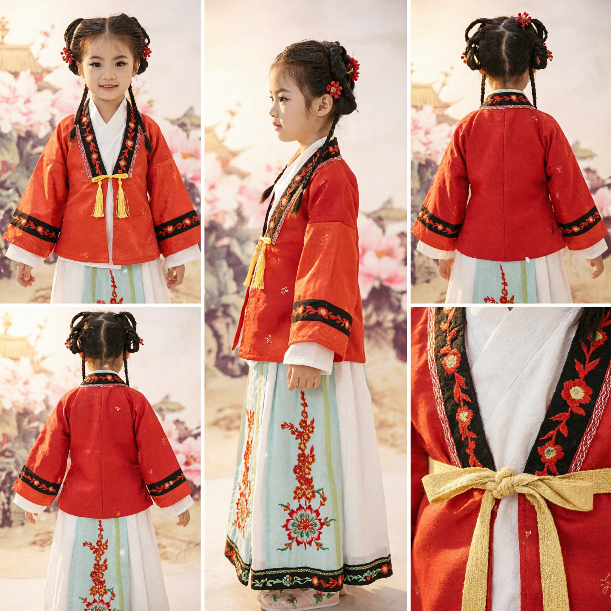 Girls Traditional Chinese Hanfu Costume Ancient Princess Dress Red Embroidered Outfit for Kids Festival Performance - Asian Costume
