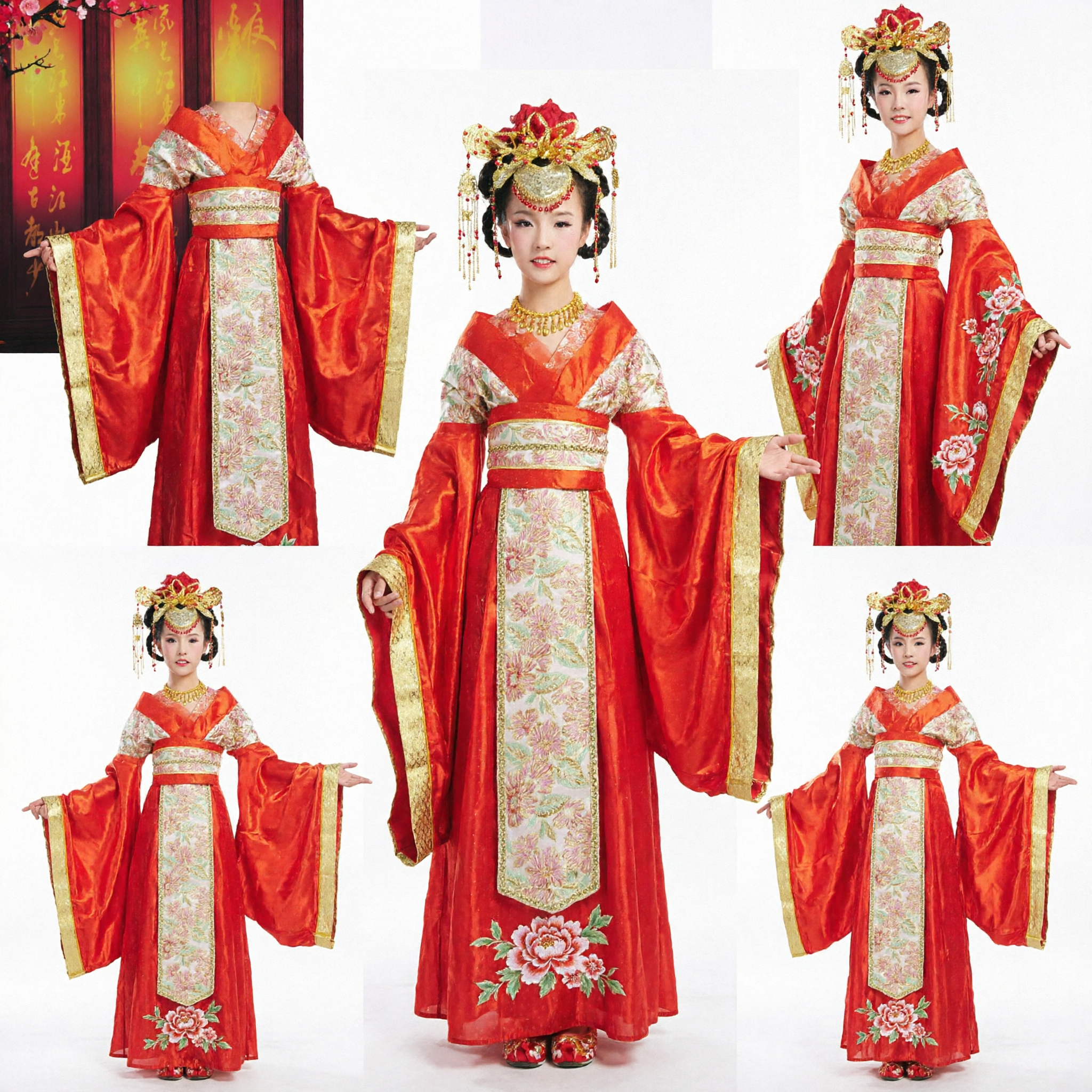 Elegant Traditional Chinese Tang Dynasty Hanfu Costume Red Gold Ancient Palace Dress for Women Dance Performance - Asian Costume