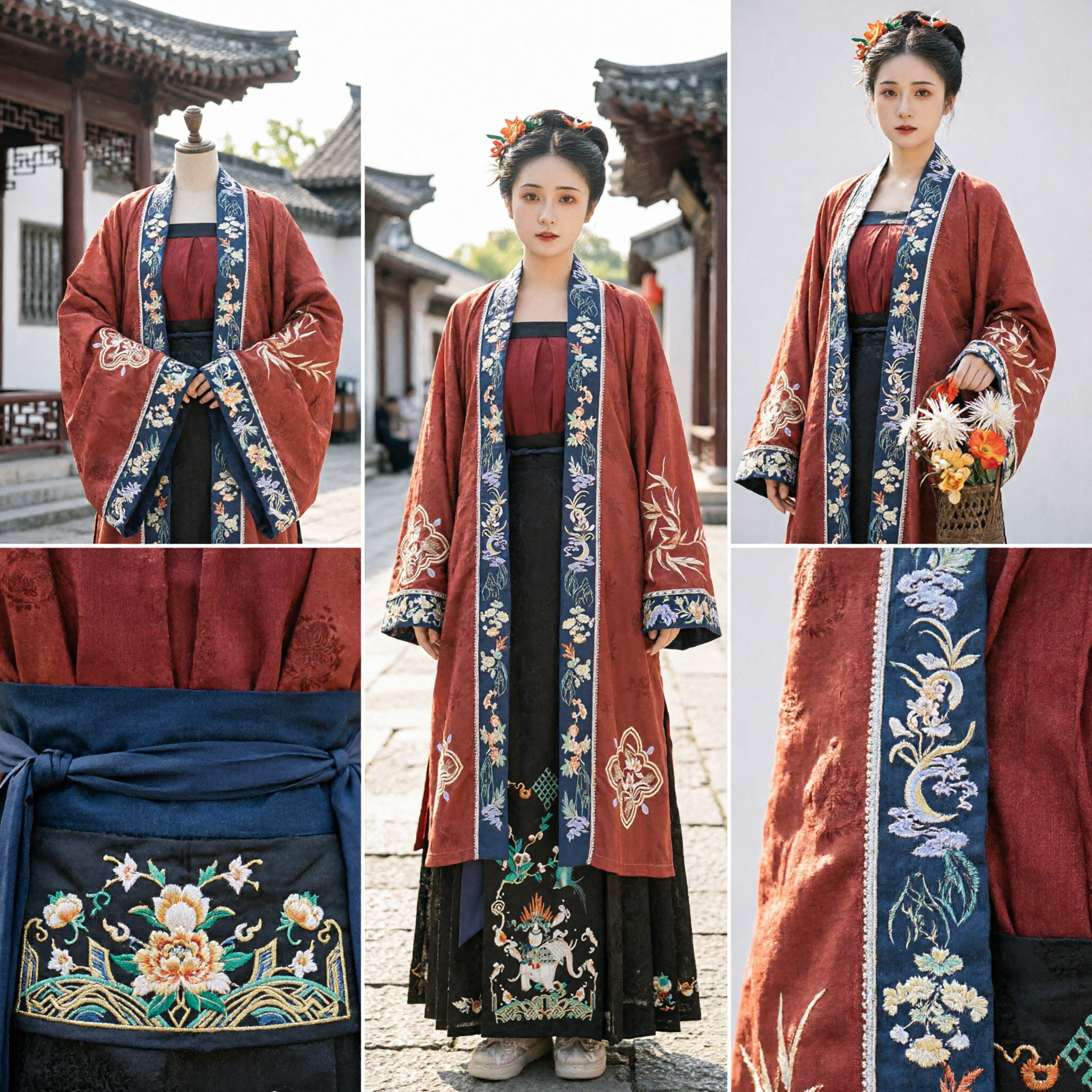 Traditional Chinese Hanfu Dress for Women Ancient Ming Dynasty Style Embroidered Robe and Skirt Set - Asian Costume