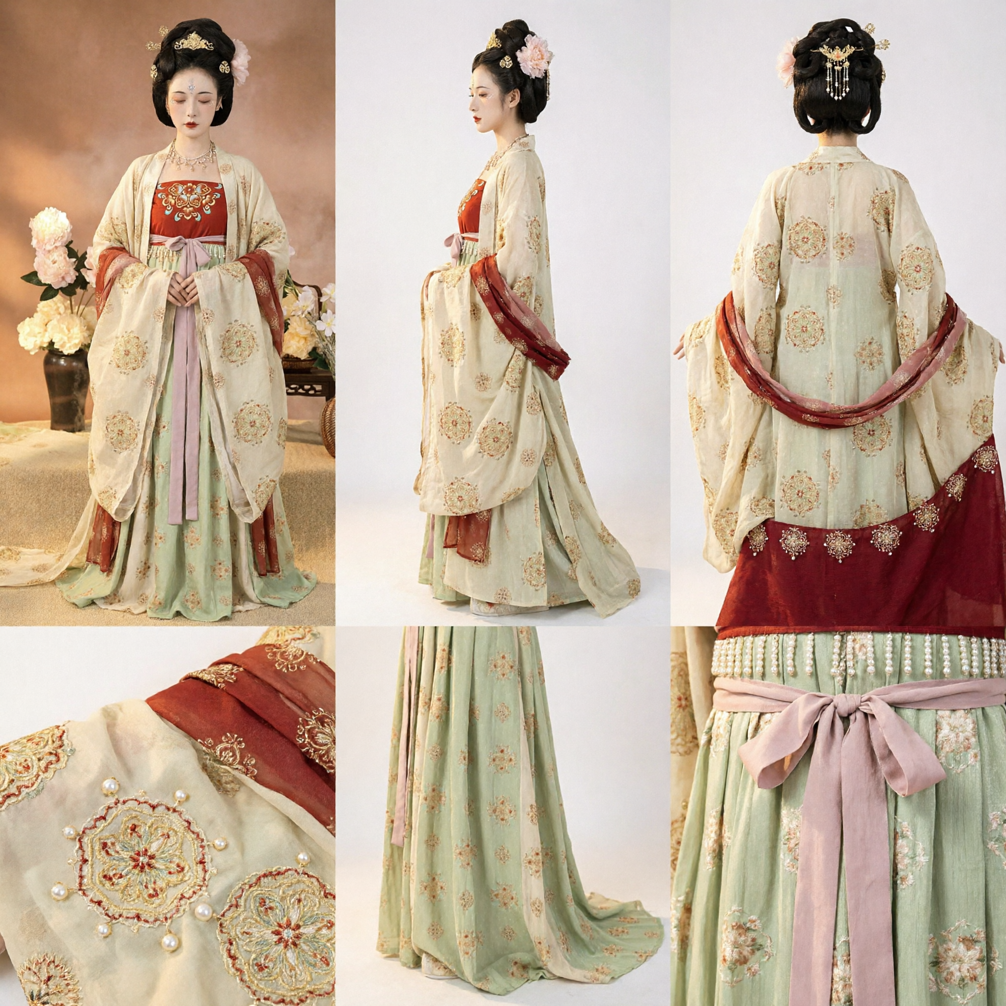 Traditional Chinese Tang Dynasty Hanfu Costume for Women Elegant Palace Lady Historical Dress with Floral Embroidery - Asian Costume