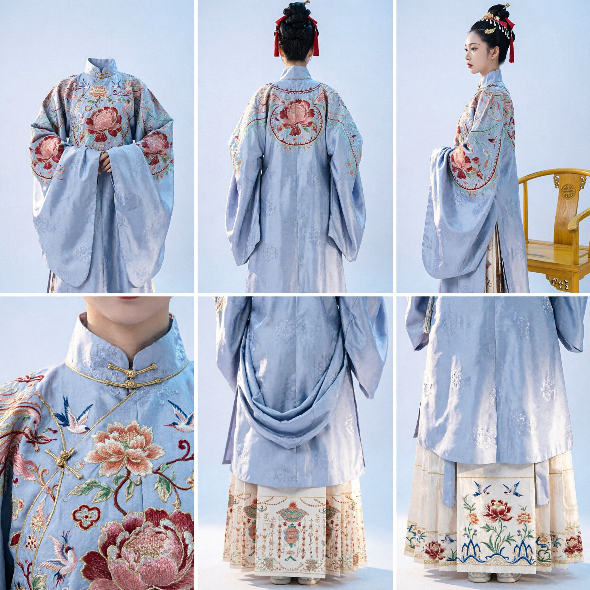 Traditional Chinese Hanfu Ming Dynasty Style Blue Embroidered Top and Pleated Skirt for Women Cosplay - Asian Costume