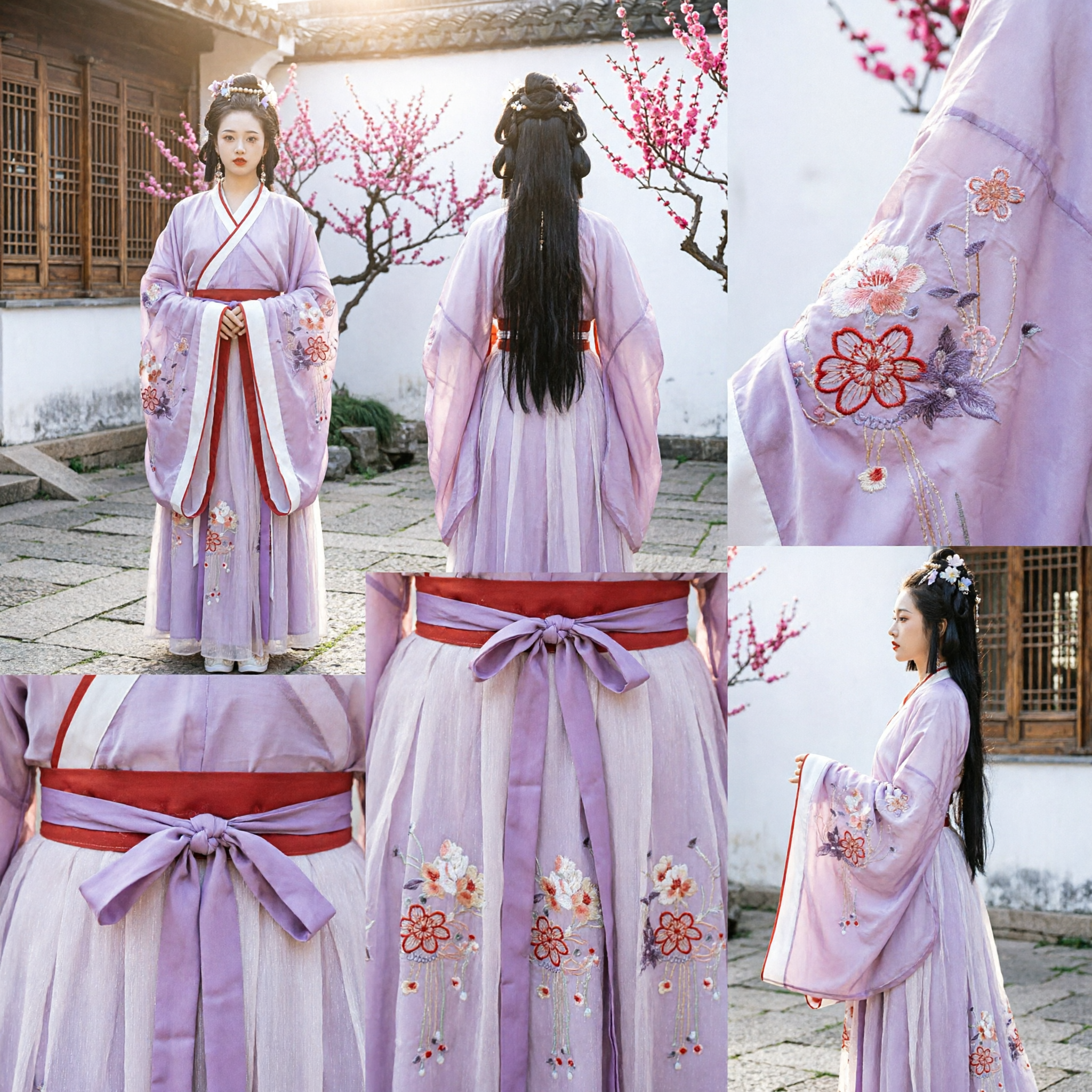 Elegant Purple Chinese Hanfu Traditional Ancient Dress with Floral Embroidery for Women Historical Cosplay and Photography - Asian Costume