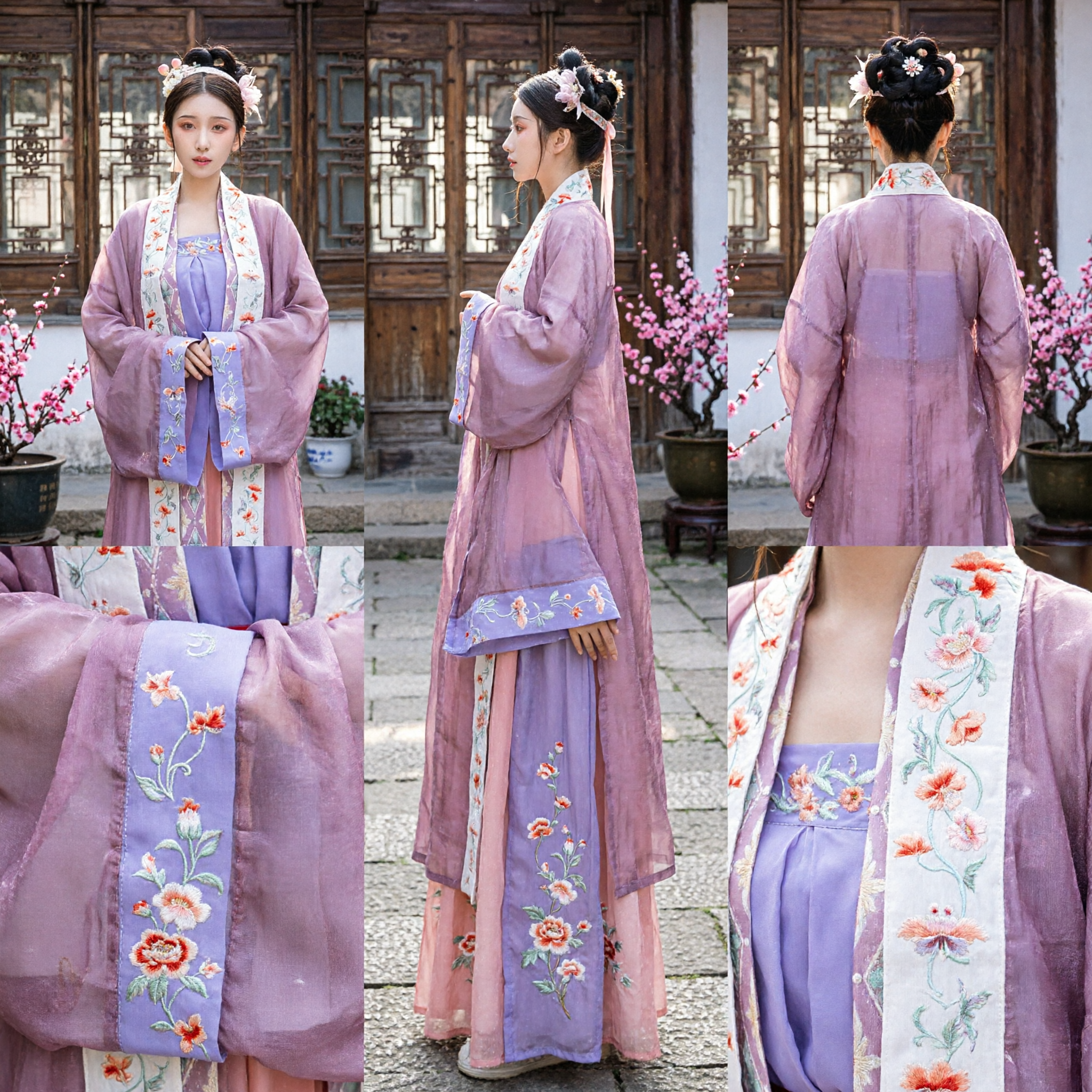 Elegant Purple Traditional Chinese Hanfu Ancient Costume with Floral Embroidery for Women and Cosplay - Asian Costume