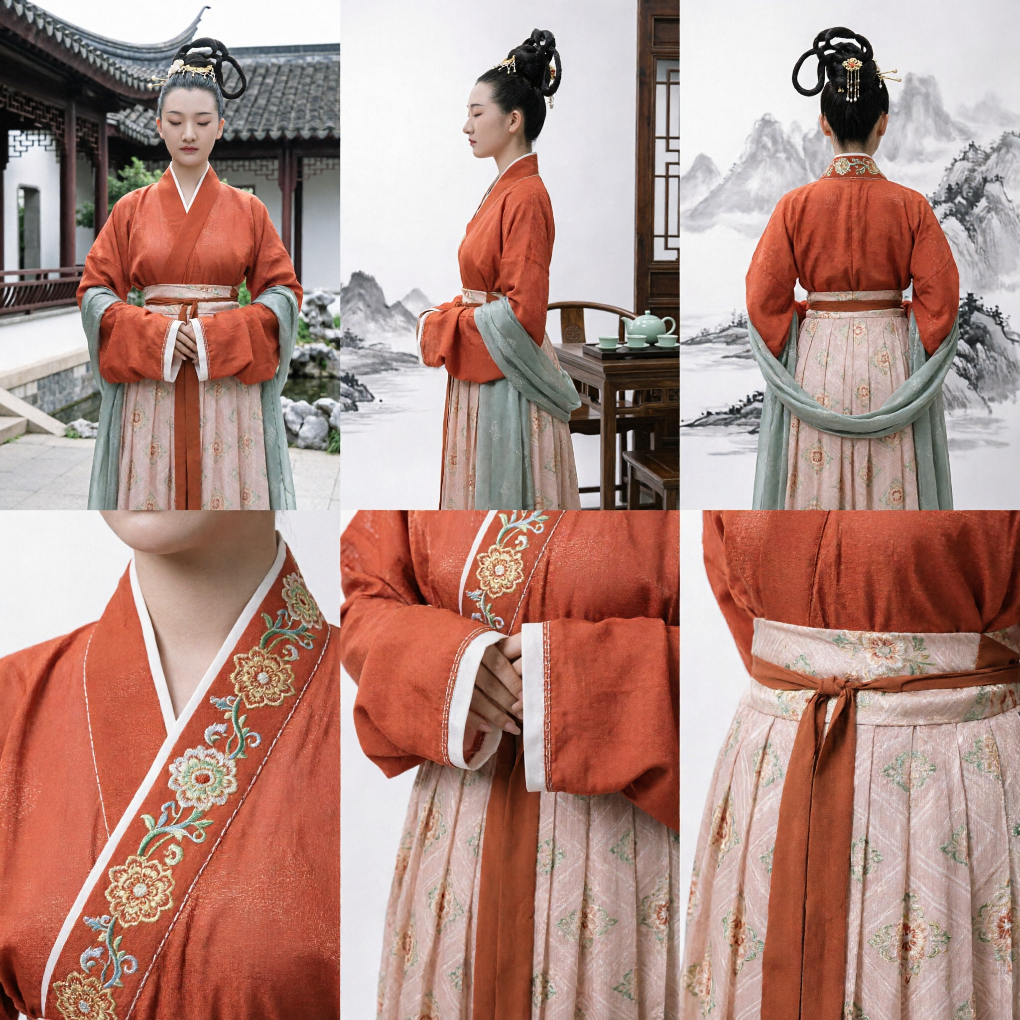 Traditional Chinese Hanfu Costume Ancient Nobility Dress Orange Cross Collar Robe for Women Performance - Asian Costume