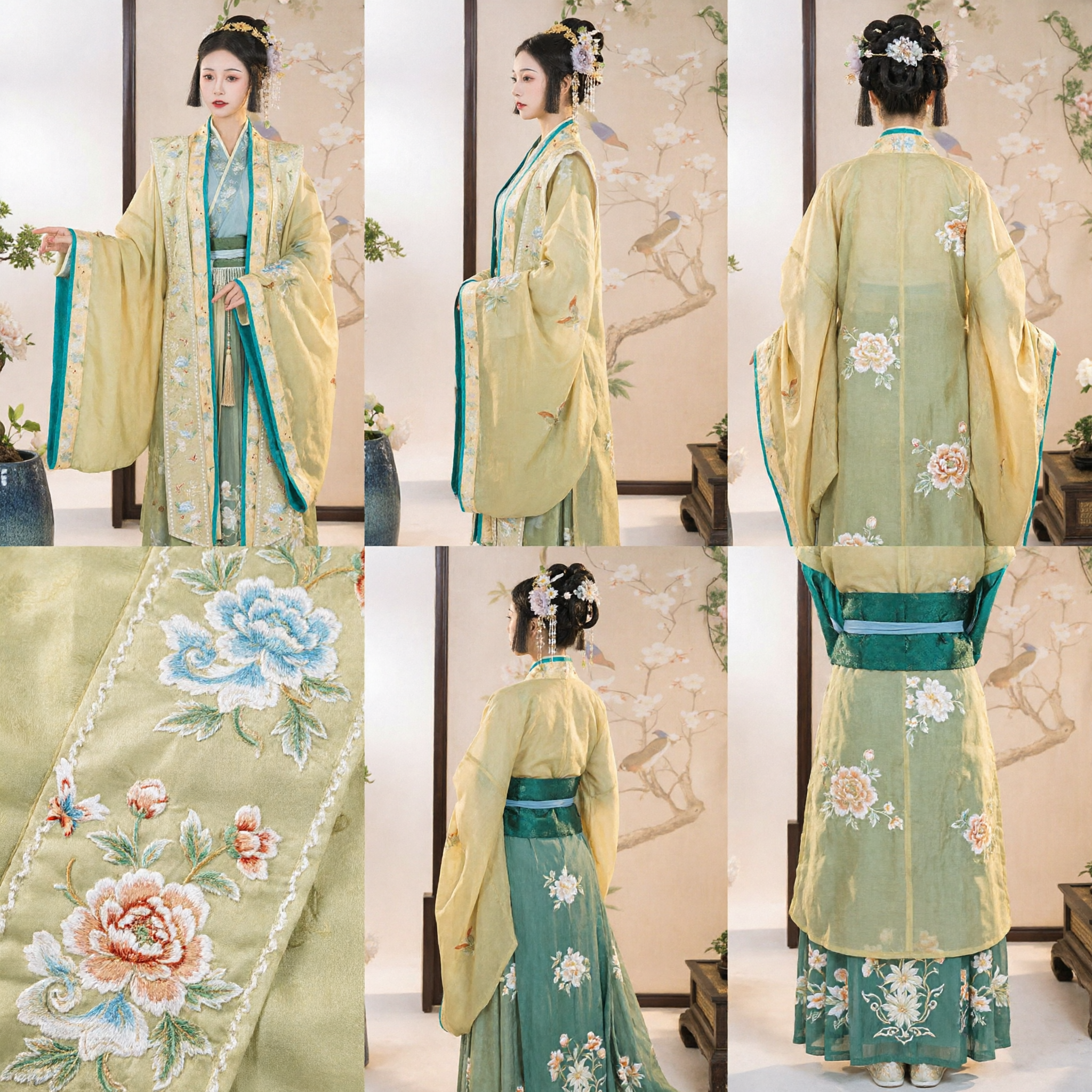 Traditional Chinese Hanfu Song Dynasty Style Yellow Embroidered Robe Complete Set Ancient Costume for Women - Asian Costume