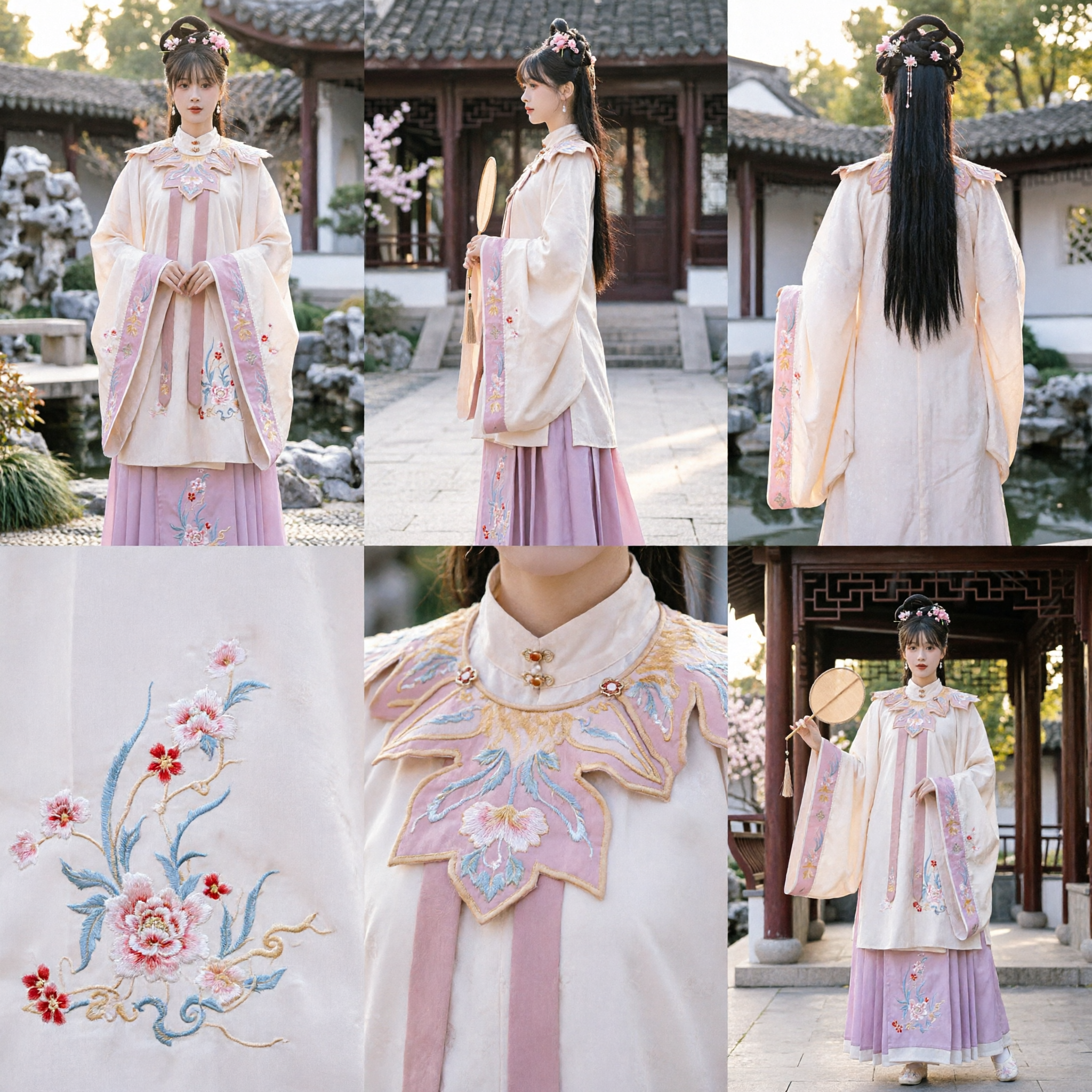 Elegant Pink and Purple Hanfu Set with Floral Embroidery Ming Dynasty Traditional Clothing for Women - Asian Costume