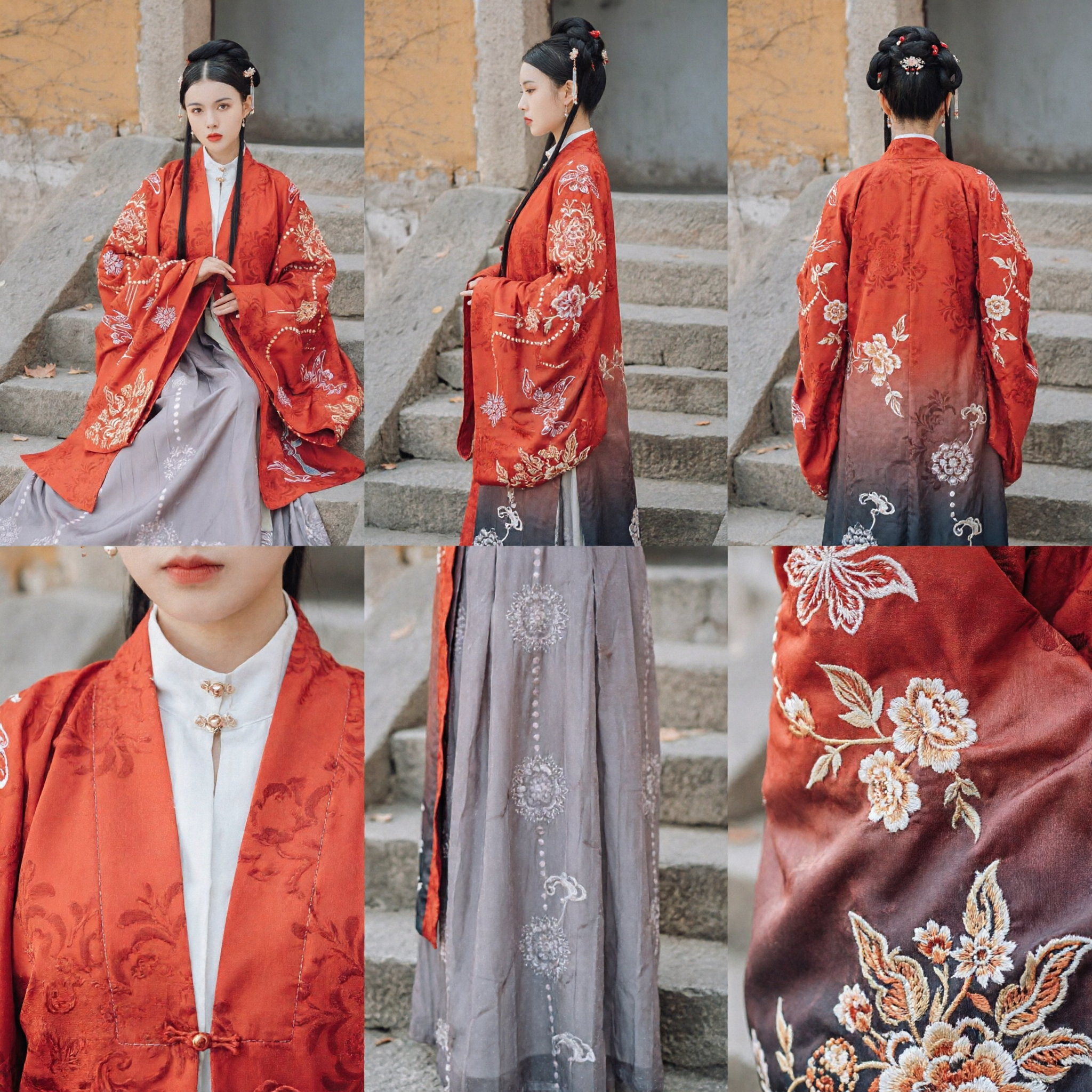 Hanfu traditionnel chinois style dynastie Ming - Manteau rouge brodé à manches larges pour femmes - Asian Costume