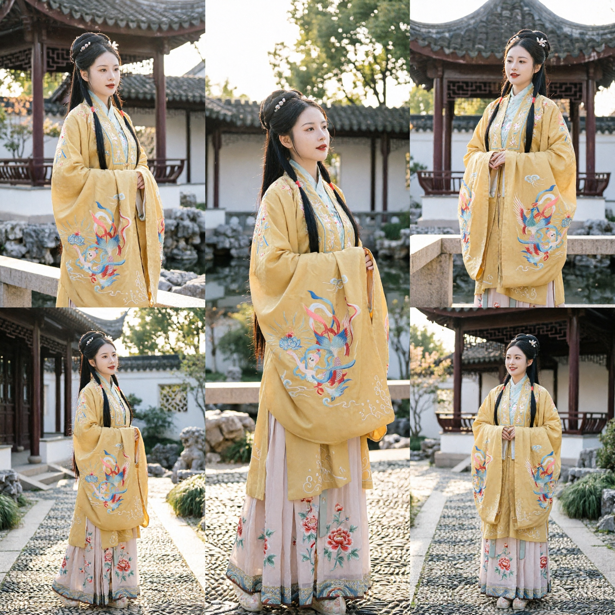 Traditional Chinese Hanfu Yellow Embroidered Wide Sleeve Robe Ancient Costume for Women Period Drama - Asian Costume