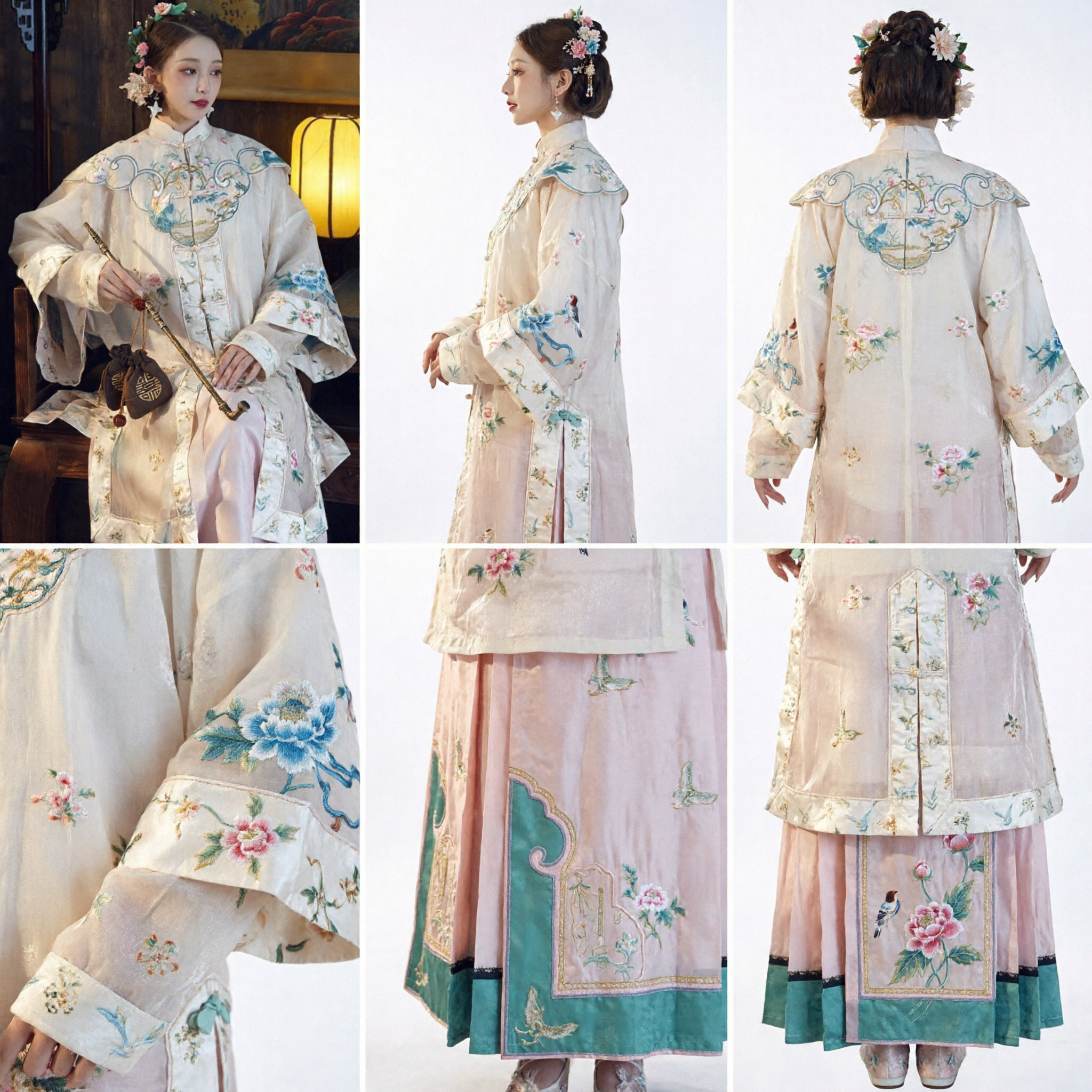 Elegant Traditional Chinese Hanfu Women Ming Dynasty Costume Embroidered Standing Collar Ancient Dress for Historical Photography - Asian Costume