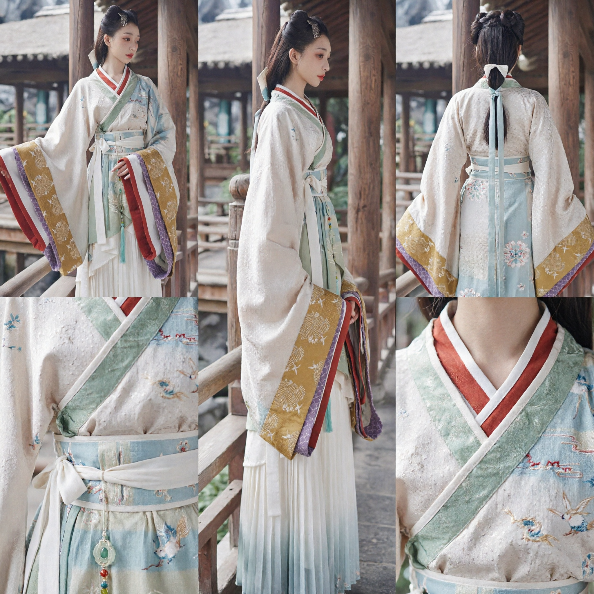 Elegant Traditional Chinese Hanfu Costume for Women Ancient Cross-Collar Robe Wide Sleeve Dress for Performance - Asian Costume