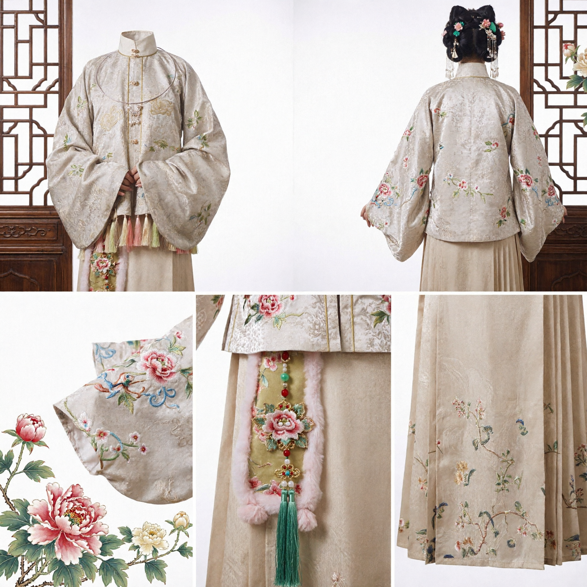 Elegant Chinese Hanfu Ming Dynasty Costume Embroidered Standing Collar Top and Pleated Skirt Set for Women - Asian Costume