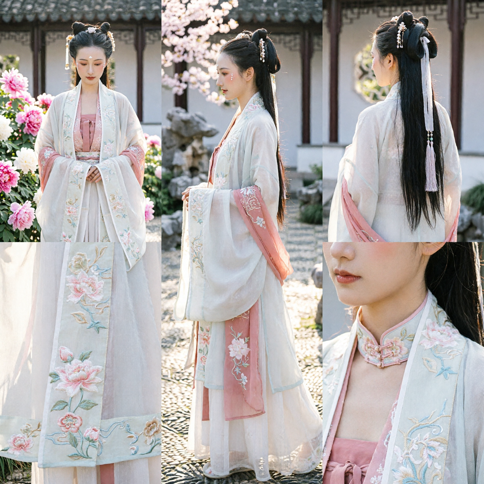 Elegant Song Dynasty Hanfu Traditional Chinese Clothing Floral Embroidery Summer Fairy Costume for Women - Asian Costume