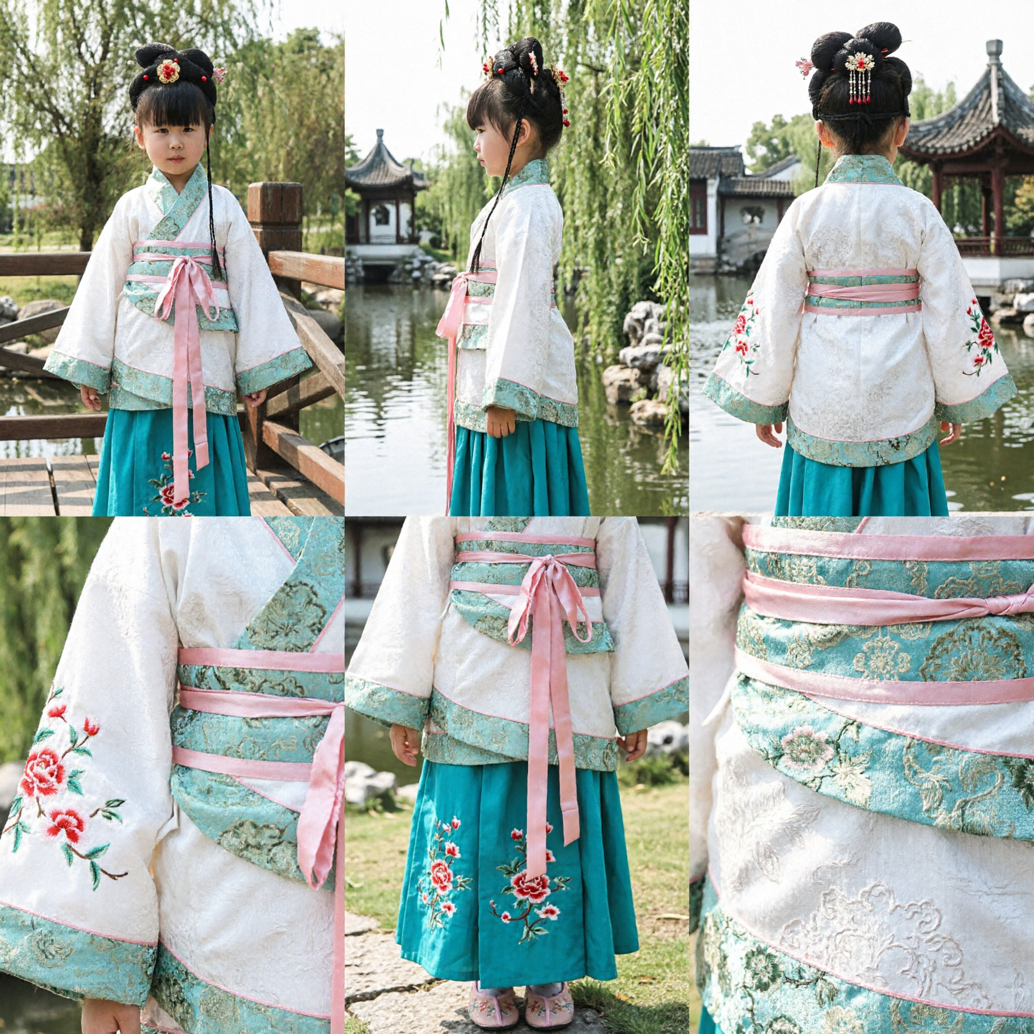 Girls Traditional Chinese Hanfu Ancient Costume Kids Cultural Performance Dress Green White Outfit - Asian Costume