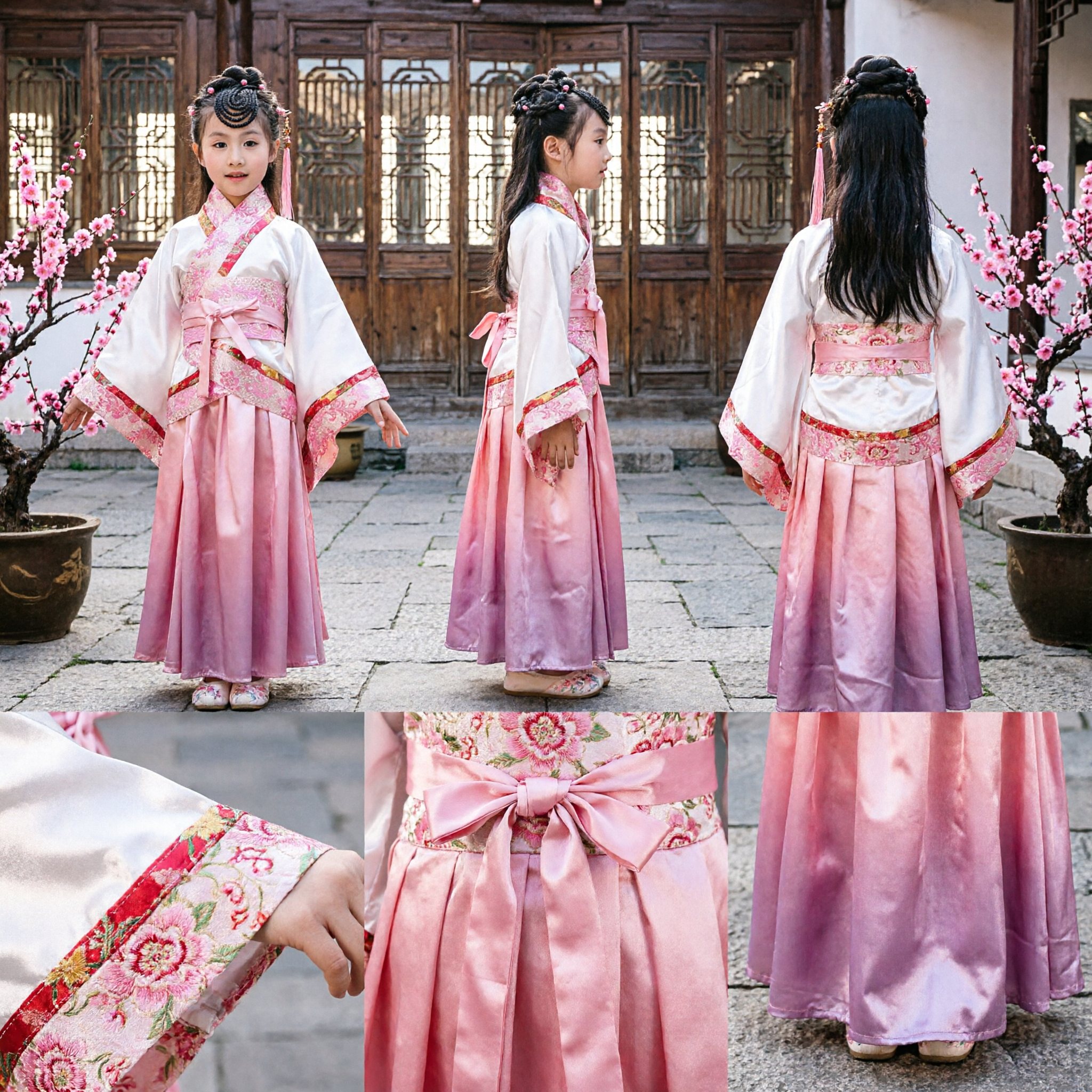Girls Traditional Chinese Hanfu Costume Ancient Princess Dress Kids Tang Suit Performance Clothing Pink - Asian Costume
