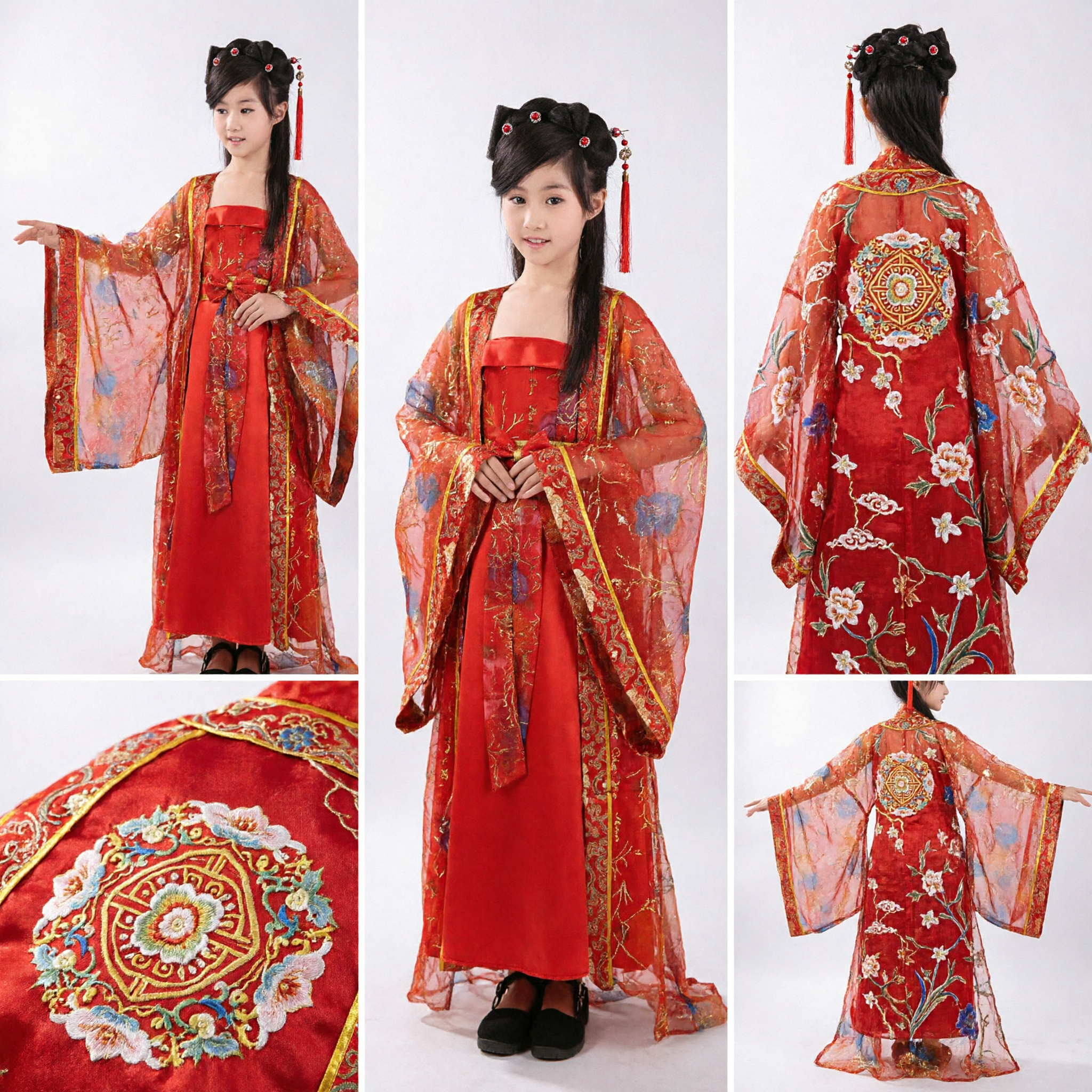 Girls Traditional Chinese Hanfu Red Ancient Princess Costume Tang Dynasty Style Dress for Stage Performance - Asian Costume