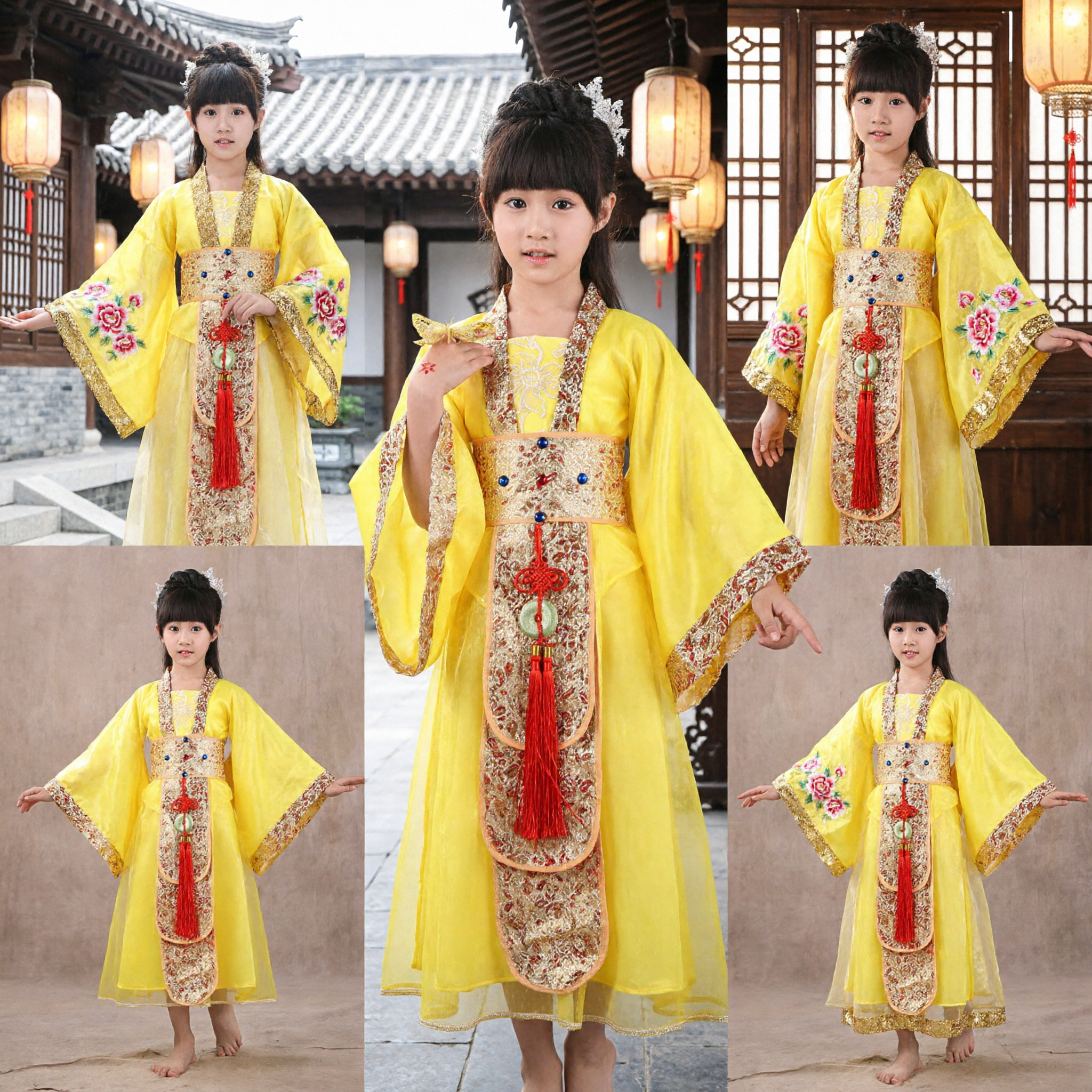 Yellow Chinese Traditional Hanfu Costume for Kids Girls Ancient Princess Tang Dynasty Dress for Performance - Asian Costume