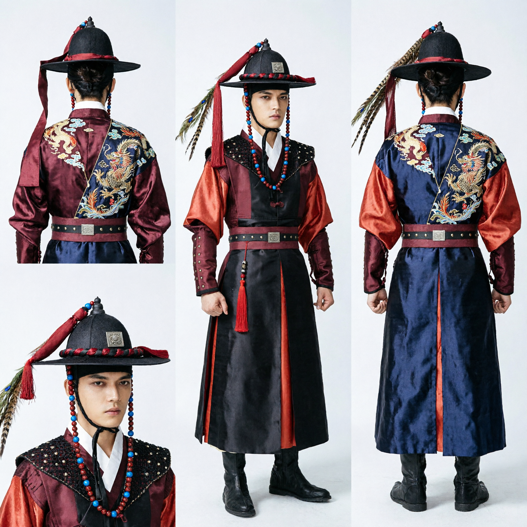 Men's Traditional Korean Hanbok Warrior Costume Red and Black Joseon Dynasty General Outfit for Cosplay - Asian Costume