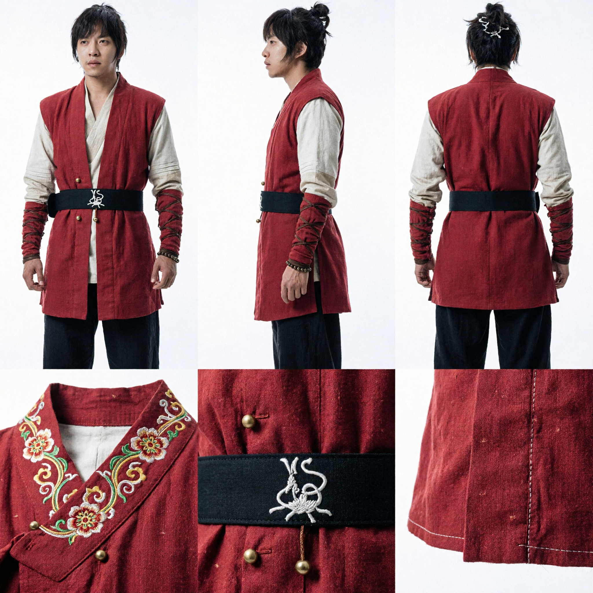 Men's Traditional Red Swordsman Costume Korean Hanbok Martial Arts Warrior Vest Historical Cosplay Outfit for Men - Asian Costume