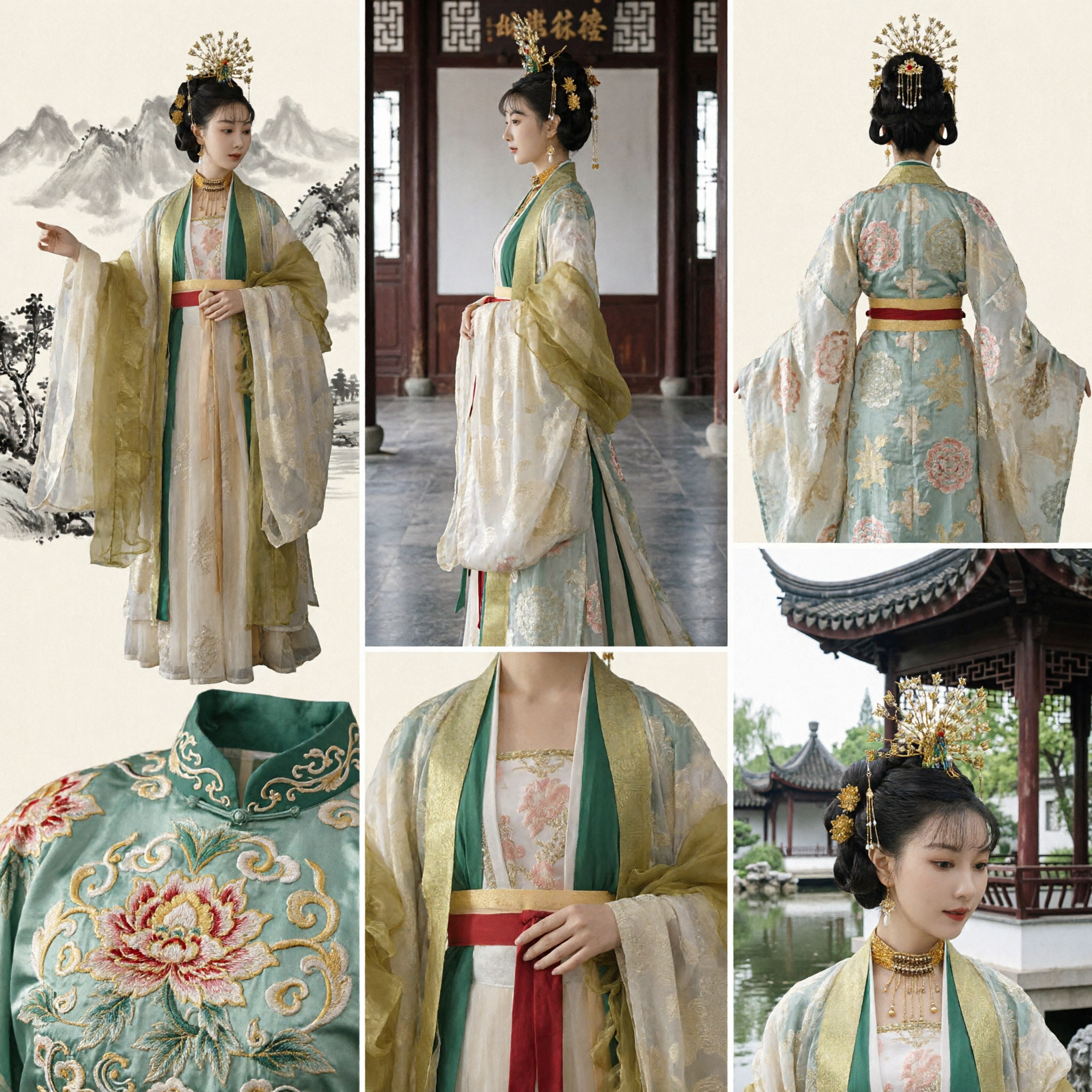 Elegant Traditional Chinese Hanfu Costume Ancient Tang Dynasty Princess Dress Yellow Green Fairy Clothing for Women - Asian Costume