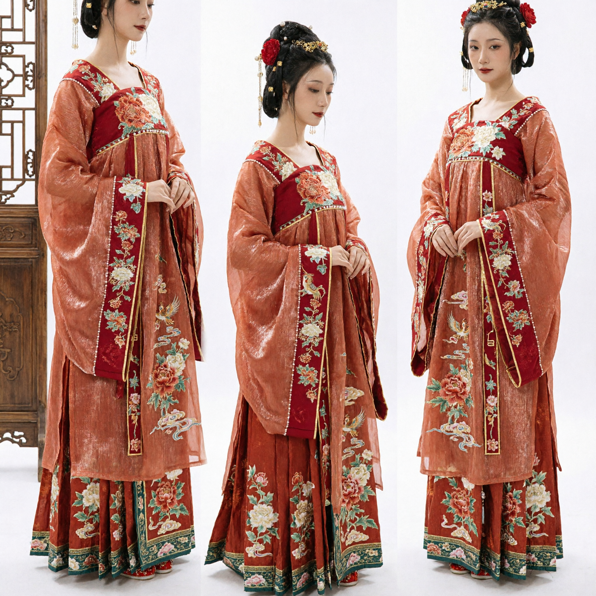 Traditional Chinese Tang Dynasty Red Hanfu Dress Embroidered Floral Wedding Costume Ancient Outfit for Women - Asian Costume