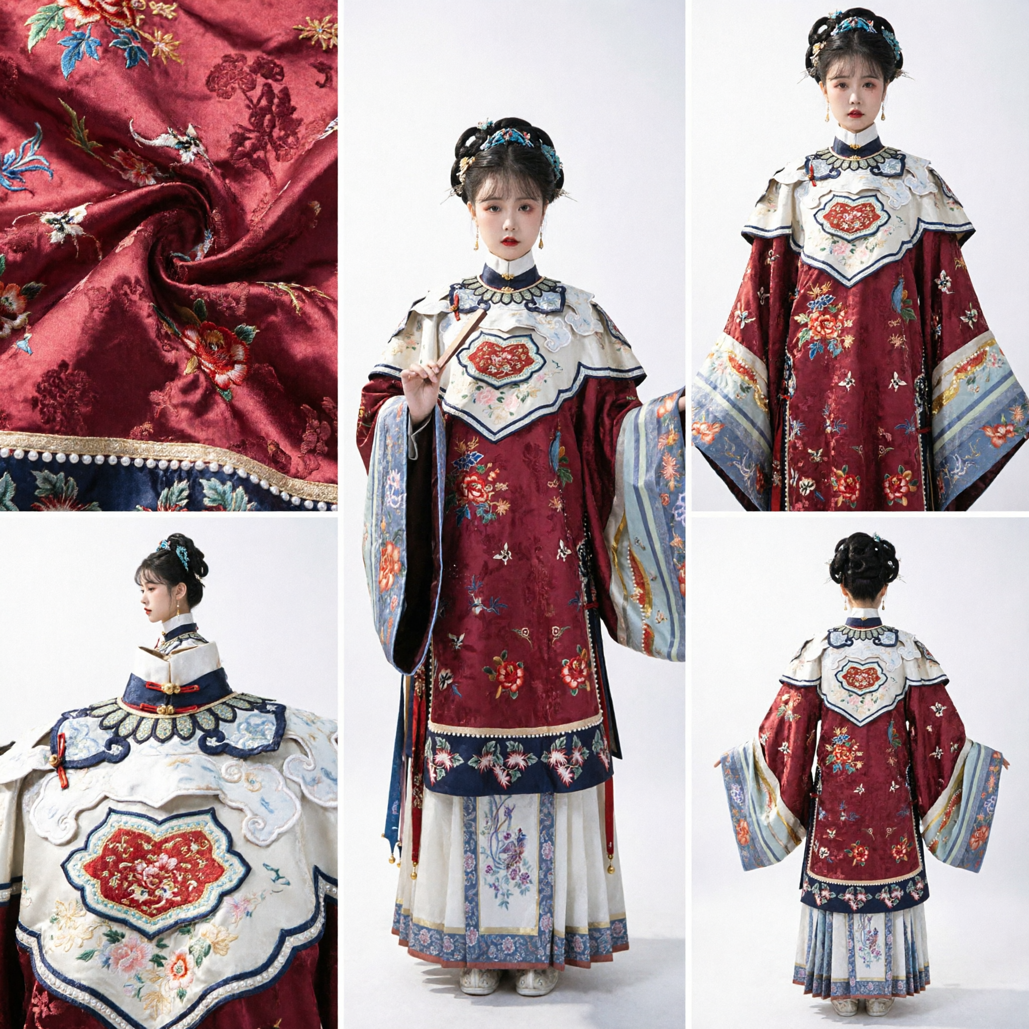 Traditional Chinese Ming Dynasty Hanfu Costume for Women Embroidered Burgundy Robe with Cloud Collar - Asian Costume
