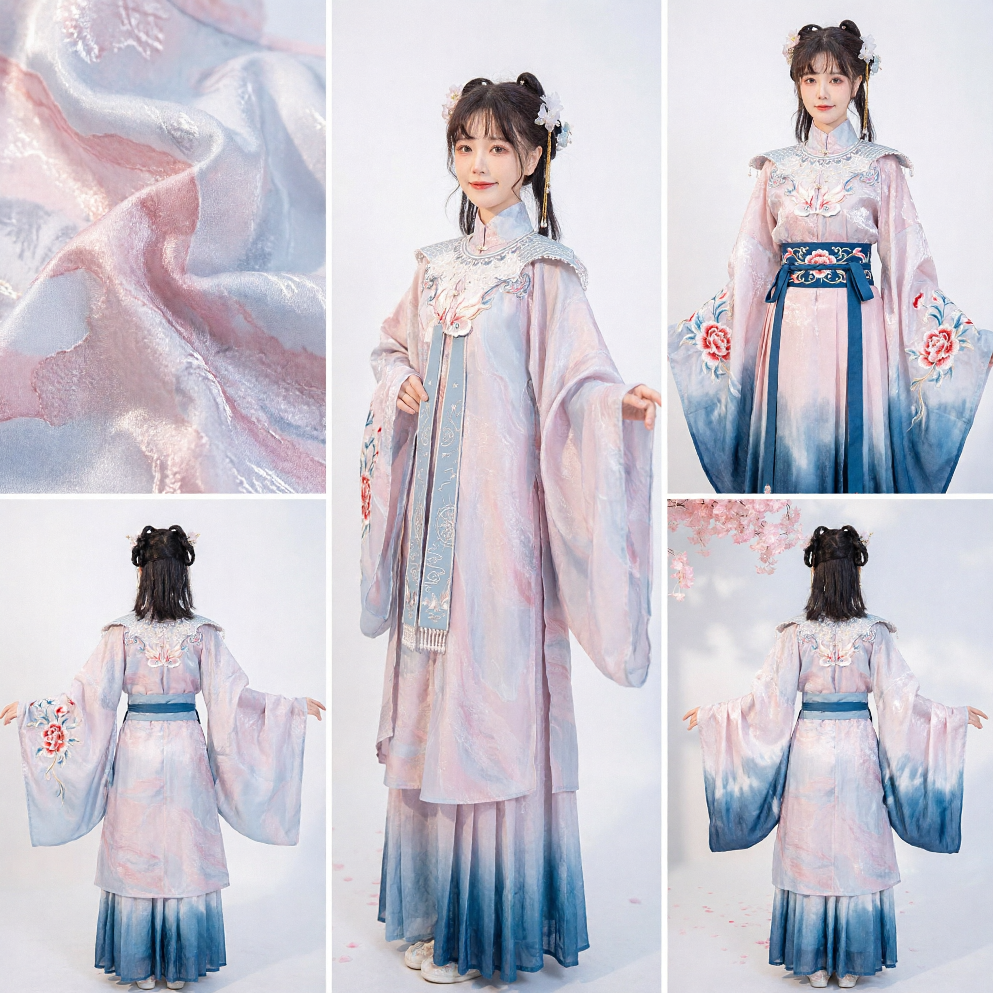 Elegant Pink and Blue Gradient Hanfu Traditional Chinese Ancient Costume Fairy Dress for Women - Asian Costume
