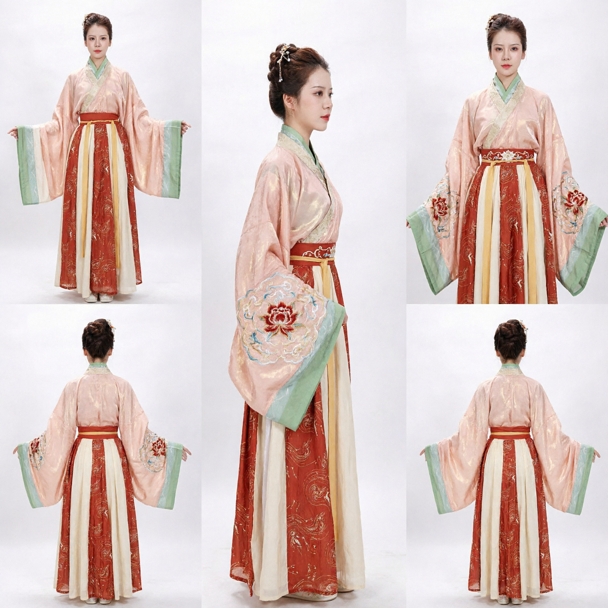 Traditional Chinese Hanfu Costume Ancient Tang Dynasty Palace Lady Dress Pink Top Red Skirt for Women - Asian Costume