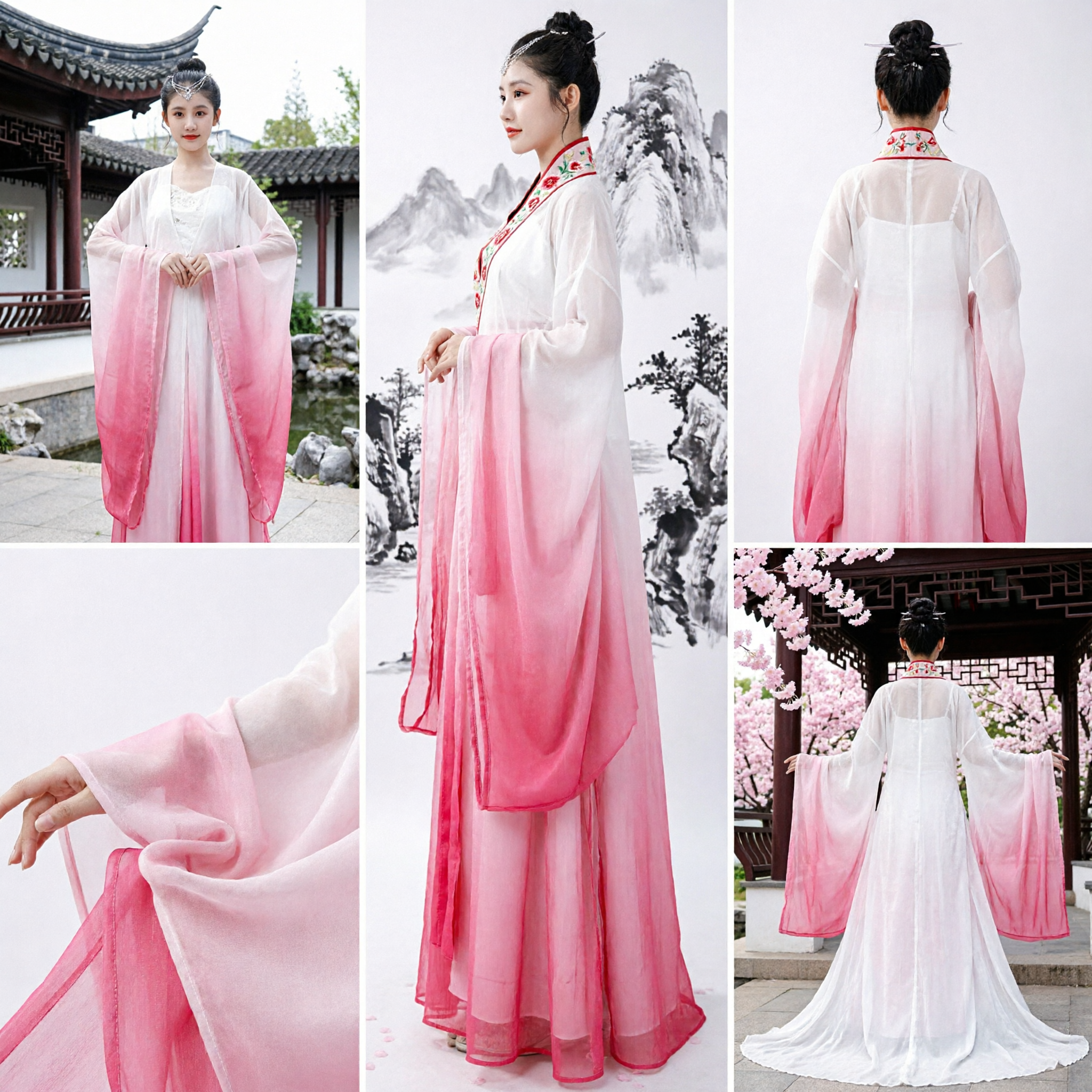 Traditional Chinese Hanfu Costume for Girls Ancient Fairy Gradient Pink Dress Kids Performance Party Wear - Asian Costume