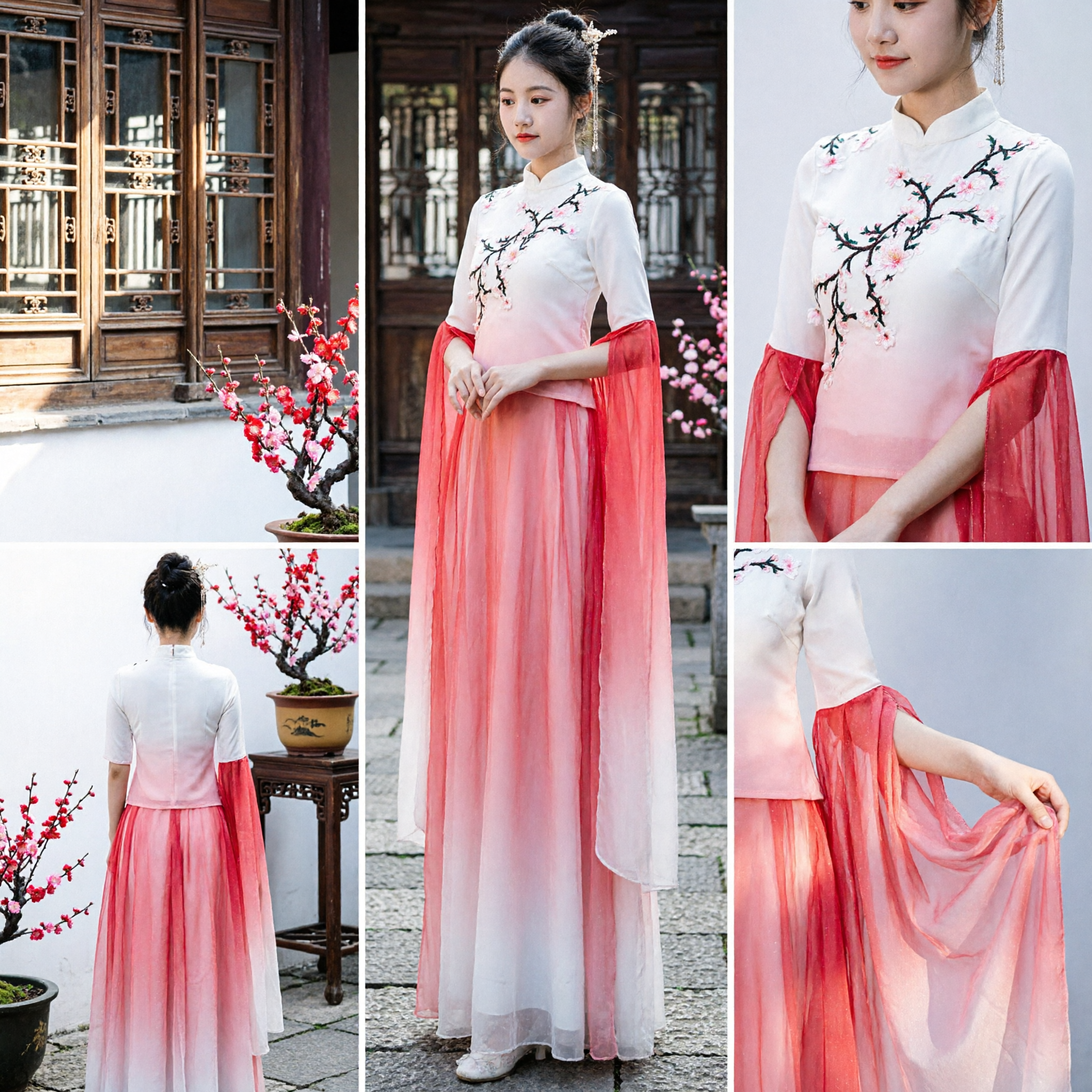 Kids Girls Chinese Traditional Hanfu Dress Pink Gradient Embroidery Ancient Dance Performance Costume Clothing - Asian Costume