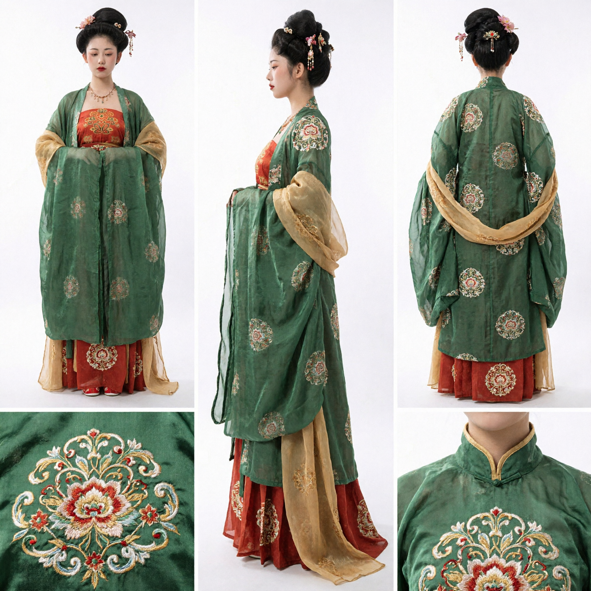 Traditional Tang Dynasty Green Hanfu Costume Ancient Chinese Palace Lady Embroidered Dress for Women Historical Cosplay - Asian Costume