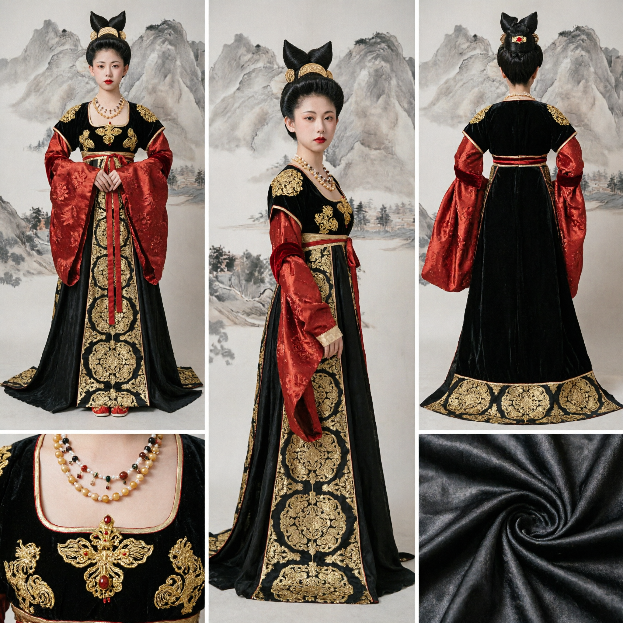 Traditional Chinese Tang Dynasty Hanfu Costume Women Ancient Palace Black Gold Embroidered Dress Historical Cosplay Outfit - Asian Costume