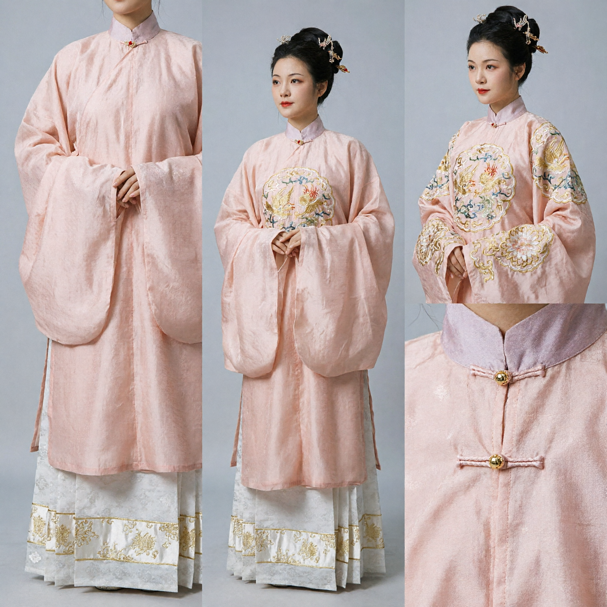 Traditional Chinese Ming Dynasty Hanfu Pink Standing Collar Top and Embroidered Skirt Ancient Costume for Women - Asian Costume