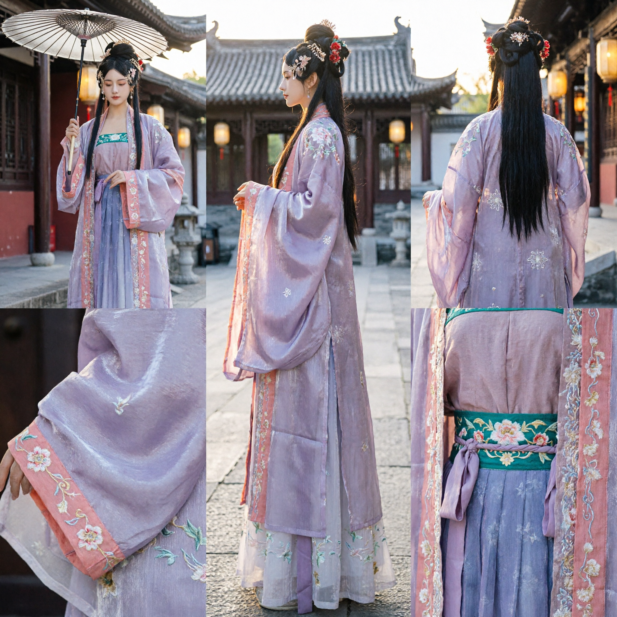 Ancient Chinese Tang Dynasty Hanfu Costume Purple Embroidered Dress for Women Historical Cosplay Performance - Asian Costume