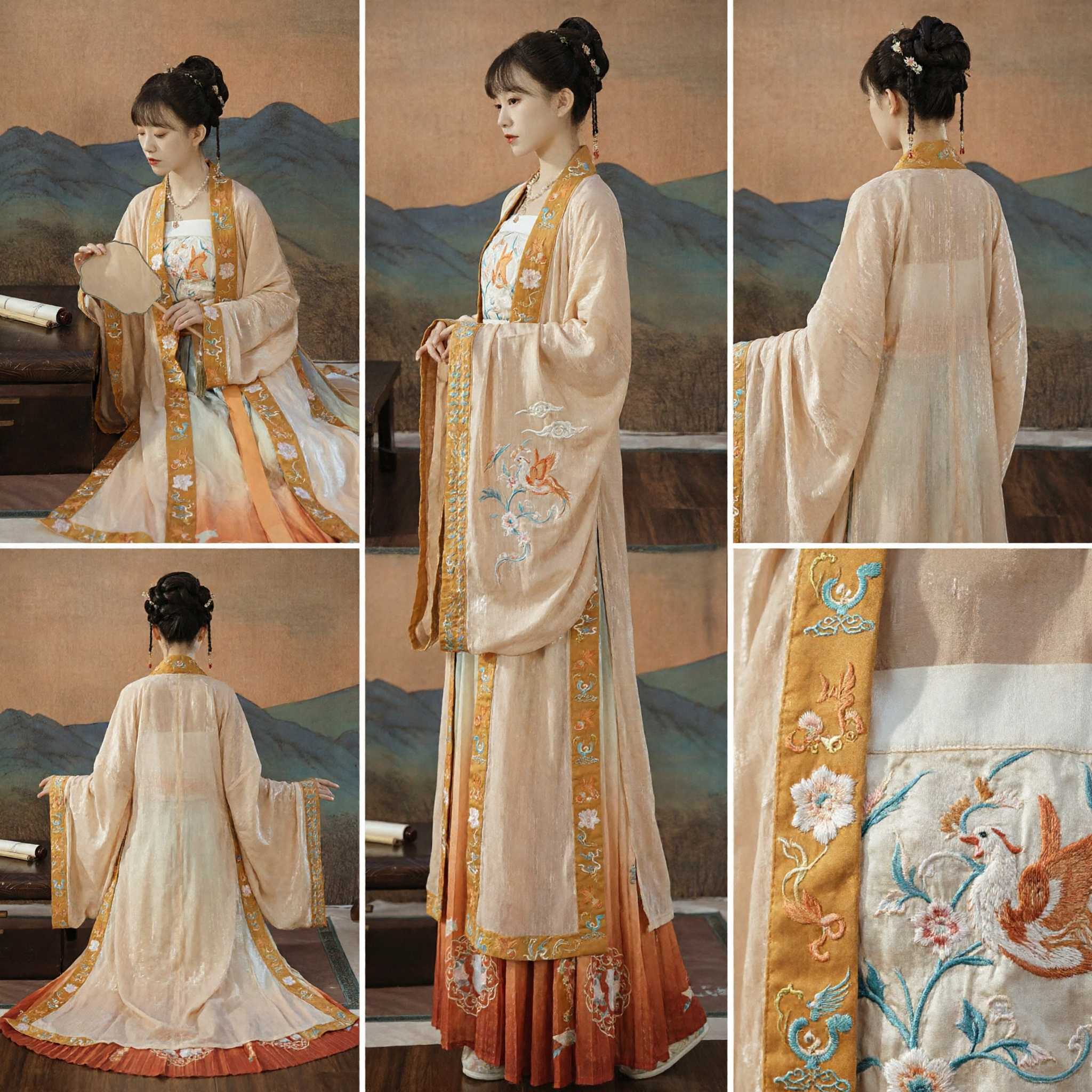Elegant Traditional Chinese Hanfu Clothing Set Women Song Dynasty Style Embroidered Long Dress Historical Costume - Asian Costume