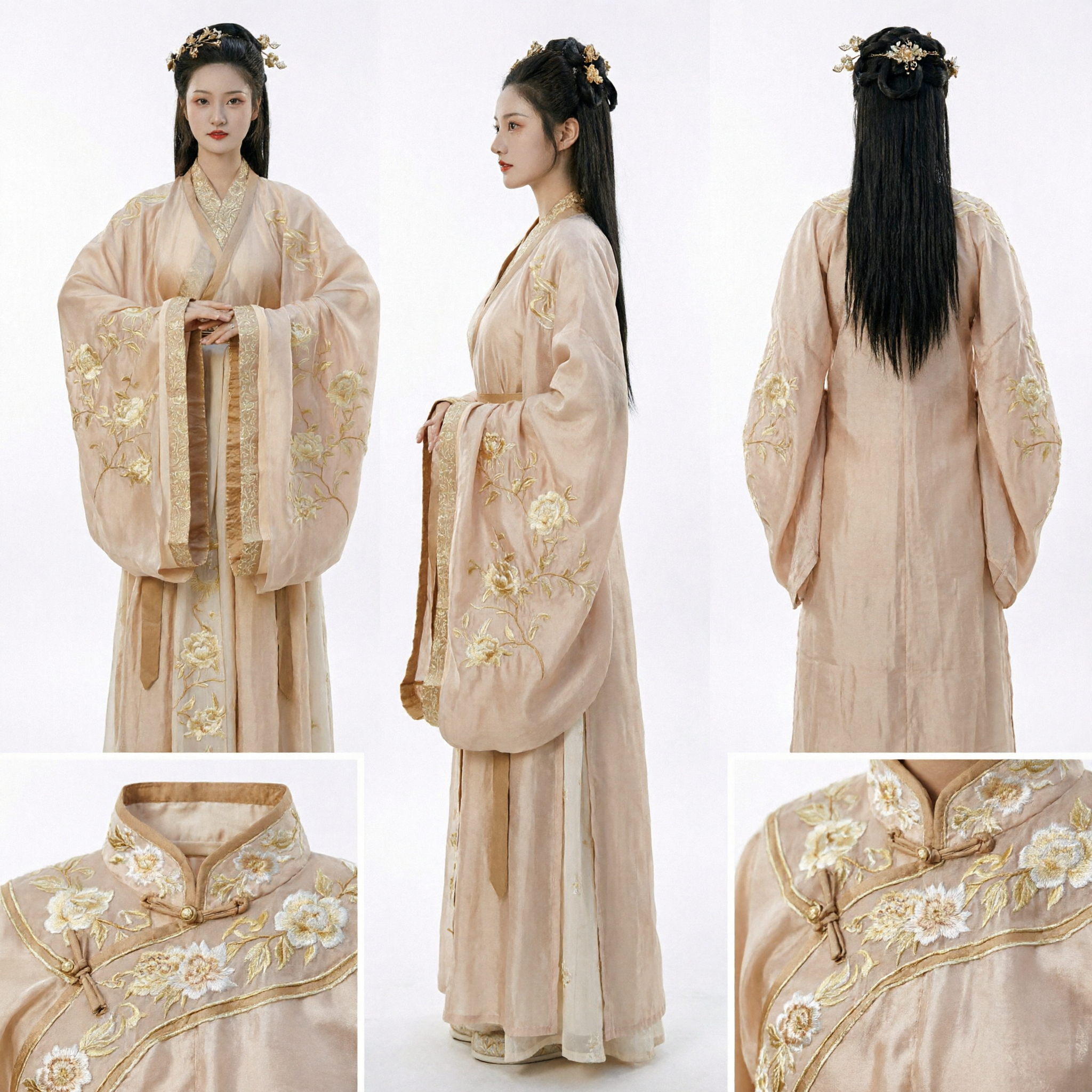 Elegant Traditional Chinese Hanfu Costume Women Ancient Princess Dress Gold Embroidered Wide Sleeve Robe for Performance - Asian Costume