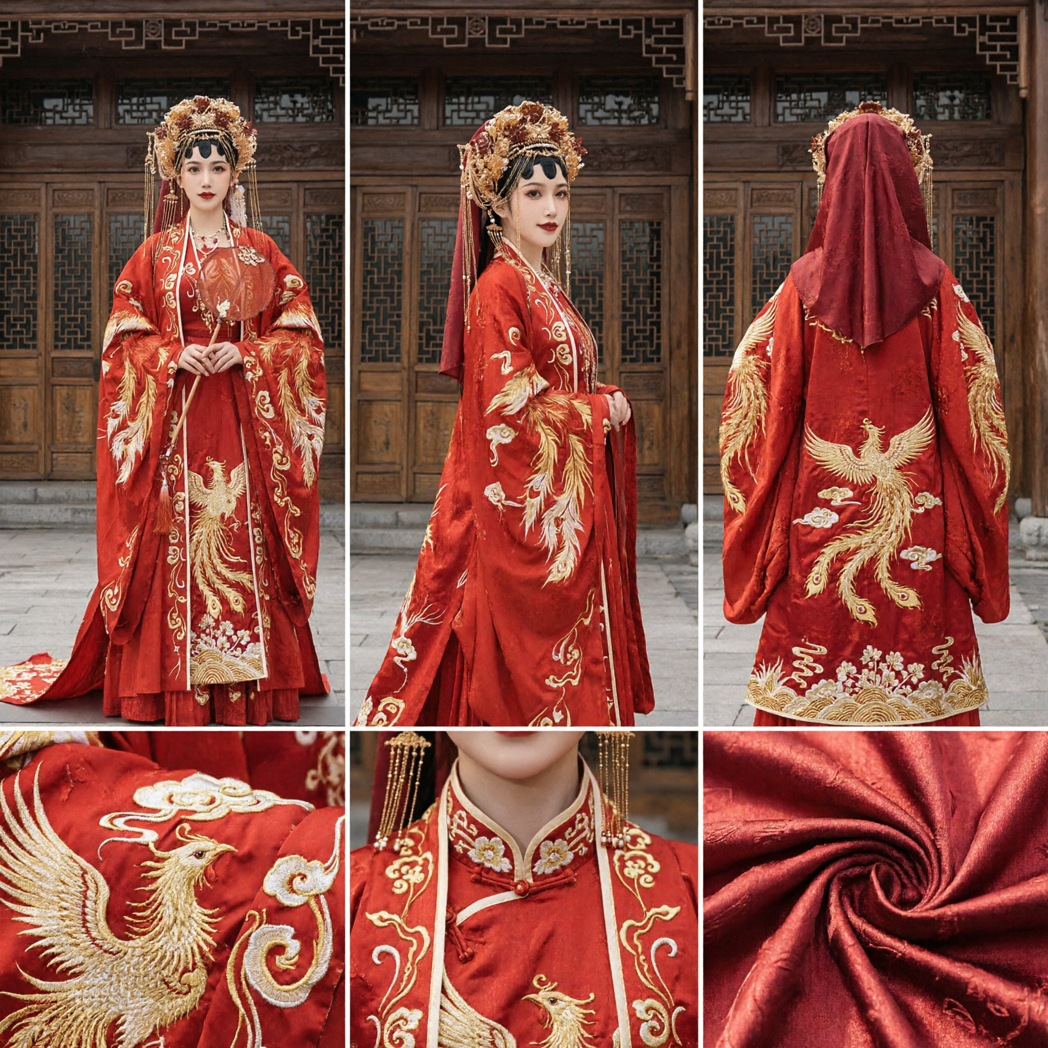 Traditional Chinese Wedding Dress Red Phoenix Robe Ancient Hanfu Costume for Women Bridal Ceremony Performance - Asian Costume