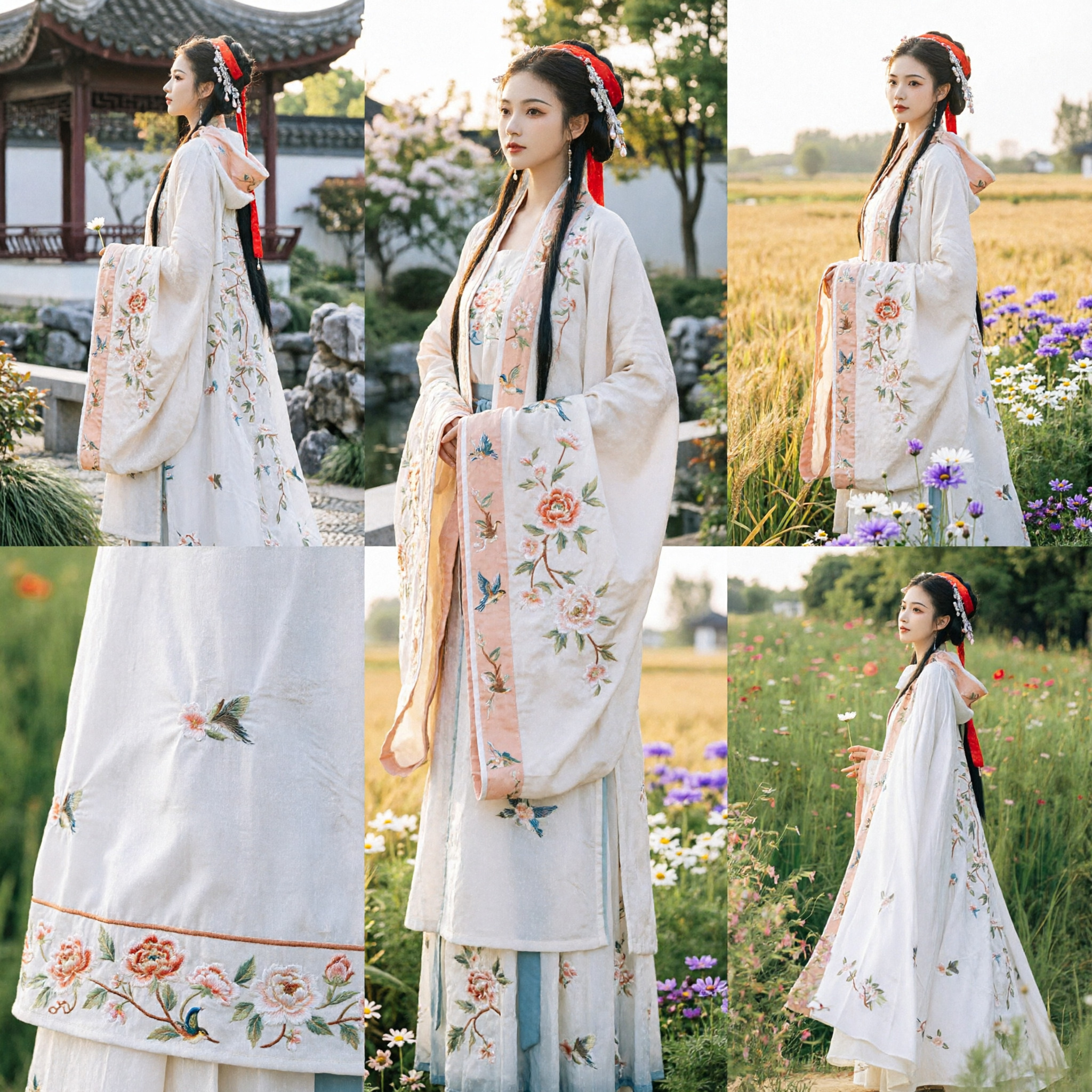 Elegant White Chinese Hanfu Traditional Dress with Floral Embroidery Ancient Fairy Costume for Women Photography - Asian Costume