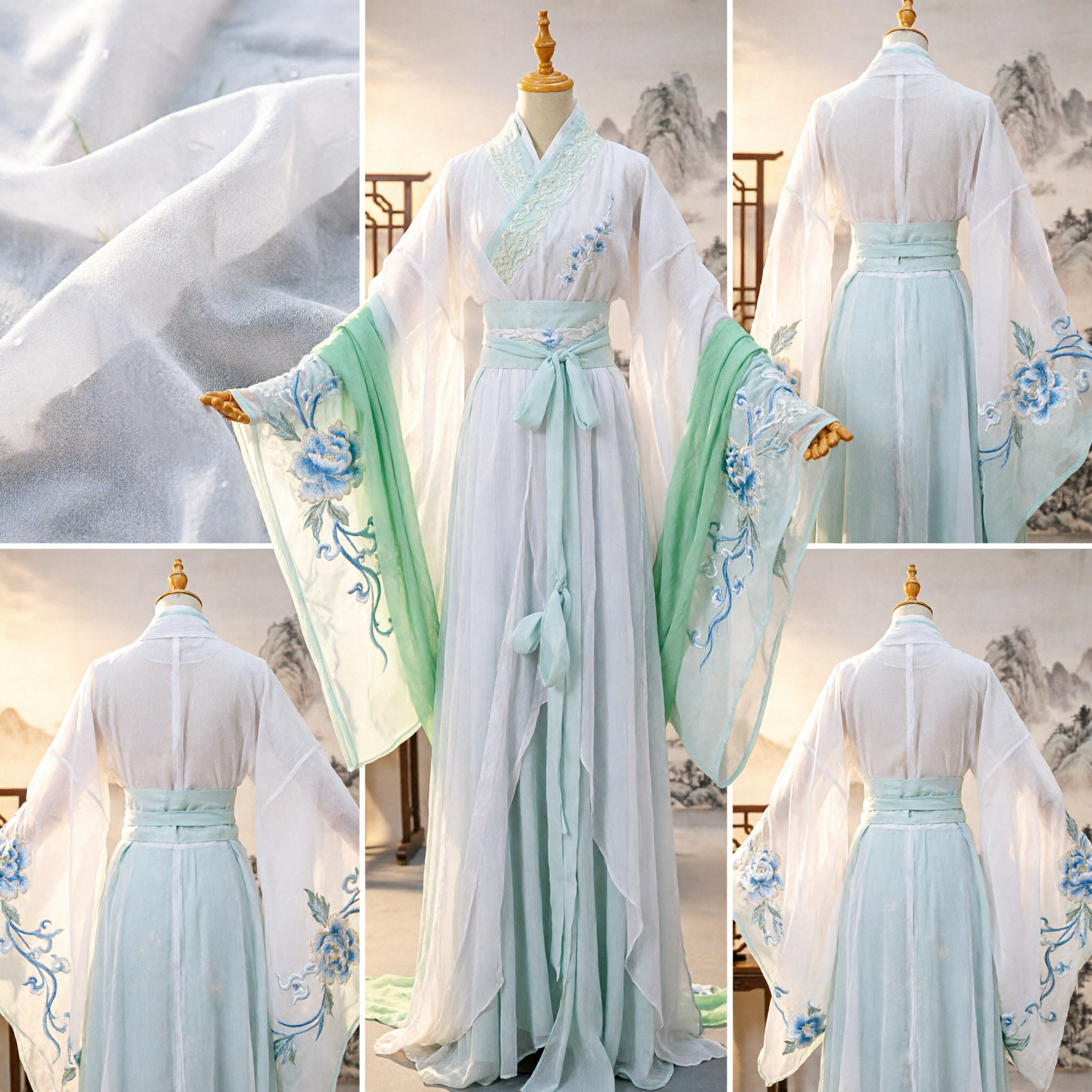 Elegant Traditional Chinese Hanfu Costume White and Green Ancient Fairy Dress for Women Cosplay - Asian Costume