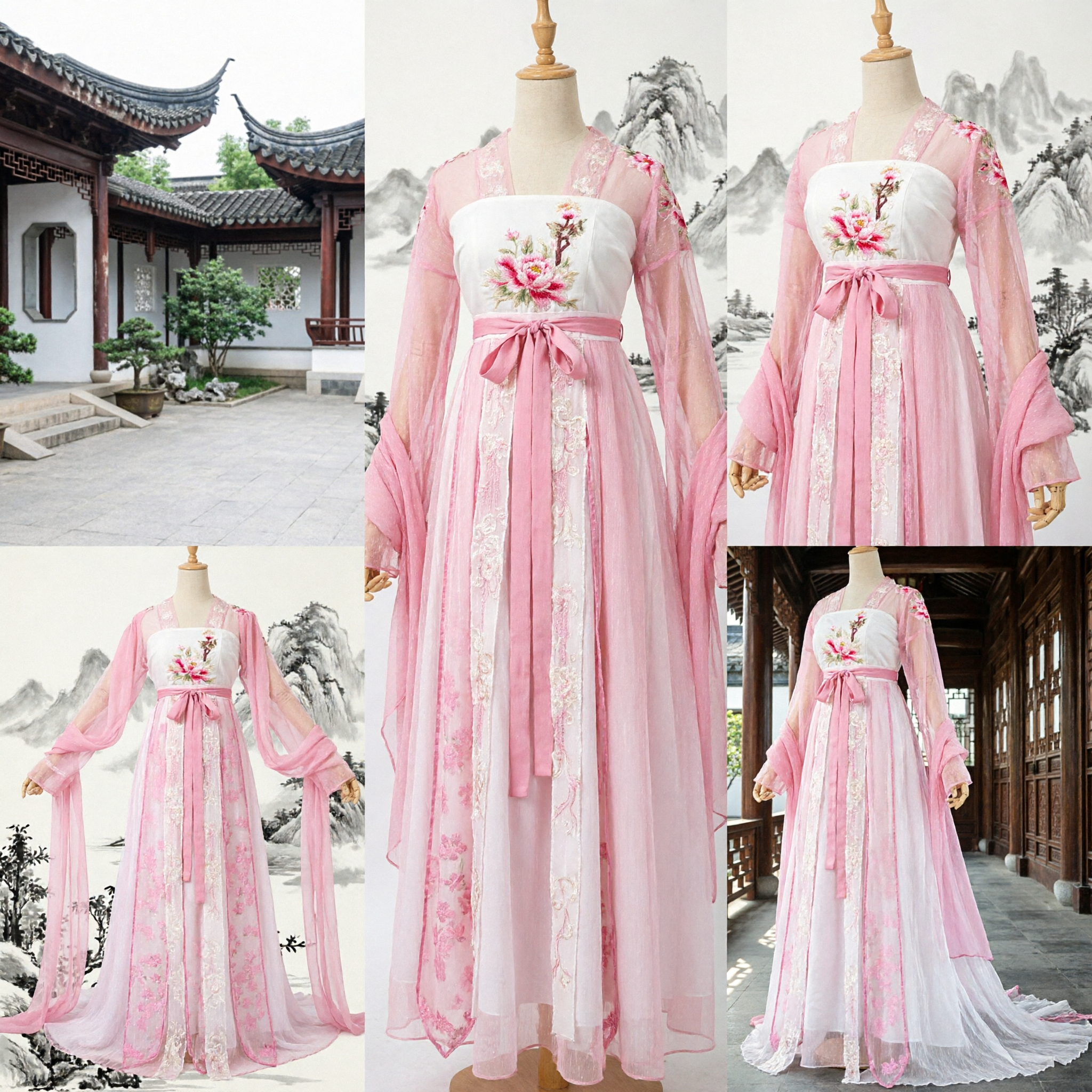 Traditional Chinese Hanfu Tang Dynasty Pink Palace Lady Dress Ancient Costume for Women Cosplay Stage Show - Asian Costume