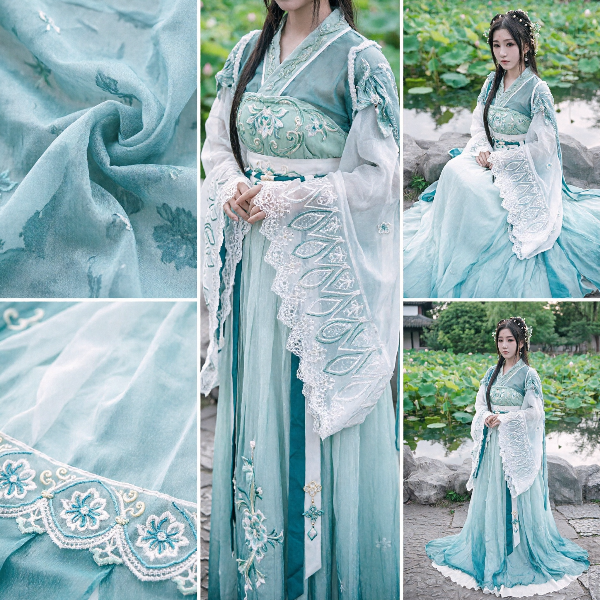 Traditional Chinese Hanfu Costume Ancient Princess Blue Embroidered Fairy Dress for Women Cosplay Performance - Asian Costume