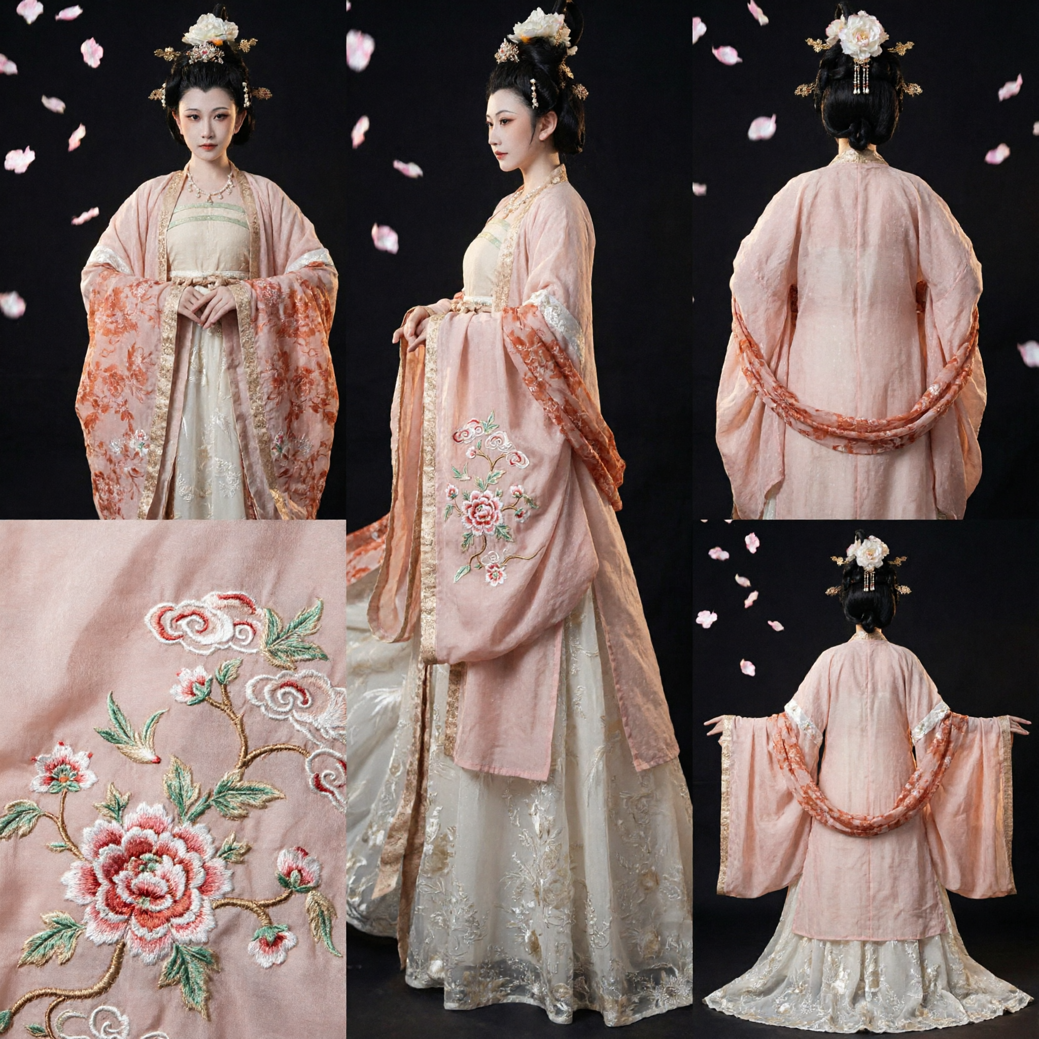 Elegant Traditional Chinese Tang Dynasty Hanfu Costume Pink Floral Palace Lady Dress for Women - Asian Costume