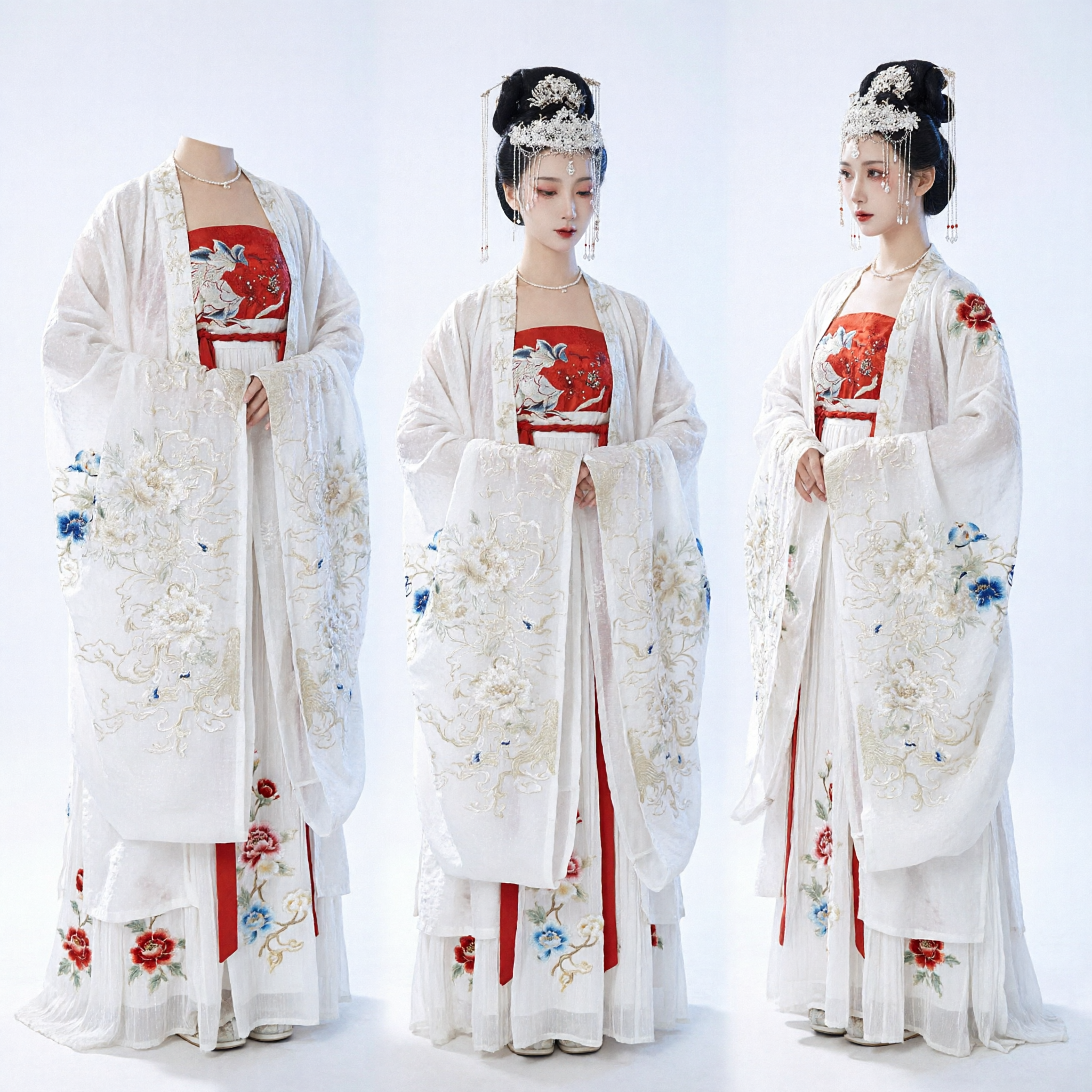 Traditional Chinese Hanfu Costume Ancient Princess Fairy Dress White Embroidered Robe for Women Performance - Asian Costume