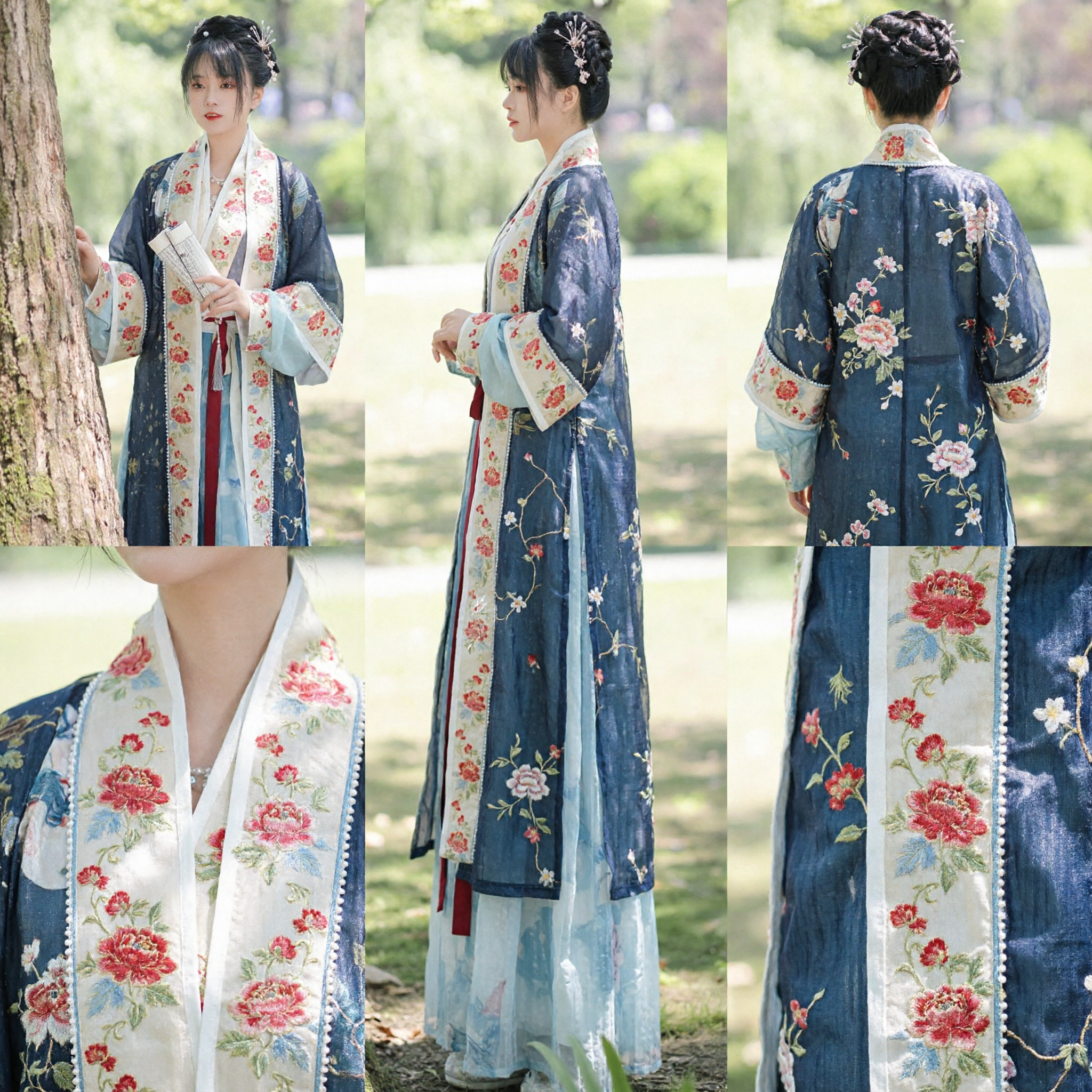 Traditional Chinese Hanfu Costume Ancient Song Dynasty Style Floral Embroidery Beizi Robe and Skirt Set for Women - Asian Costume